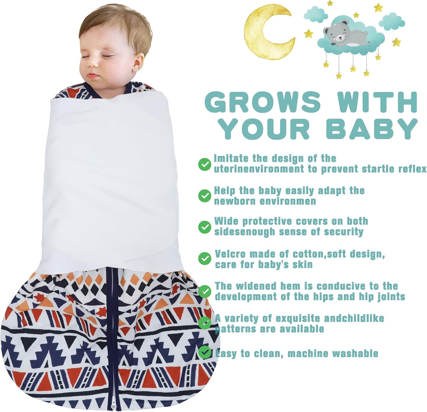 Newborn Sleep Sack Baby Swaddle,3-Way Adjustable Wearable Blanket,100% Rayon Cotton Swaddling Sleeping Bag，TOG 0.5 (Soccer & Triangles, 6-12 Months)