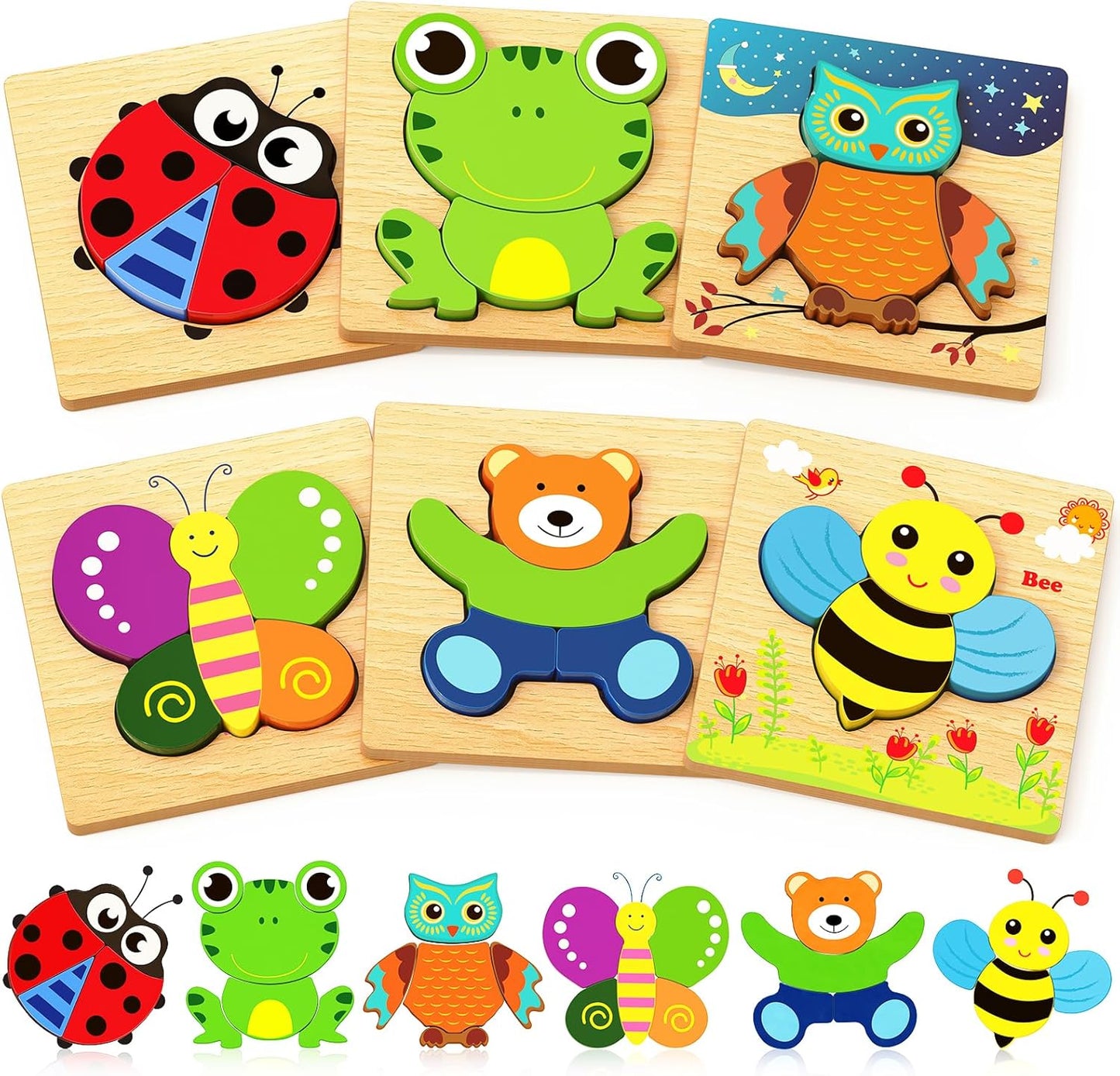 Bekayshad Wooden Puzzles Toddler Toys Gifts for 1 2 3 Year Old Boys Girls, Animal Jigsaw Puzzles Montessori Toys, Learning Educational Christmas Birthday Gifts for Girls Boys Ages 1-3