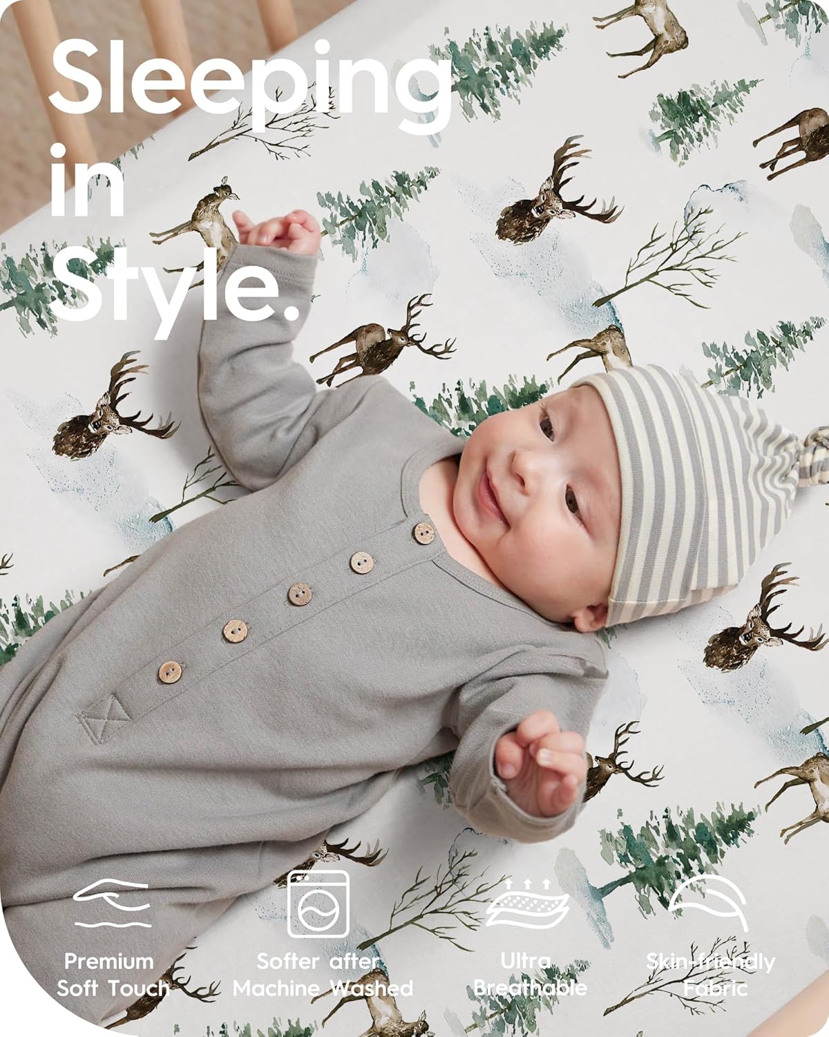 Pack N Play Sheets Fitted, TotBasic Ultra Soft Animal Mini Crib Sheets, Premium Jersey Knit Pack and Play Sheets Neutral, Stretchy Play Yard Sheets for Pack and Play Mattress, 2 Pack (Bear and Dear)