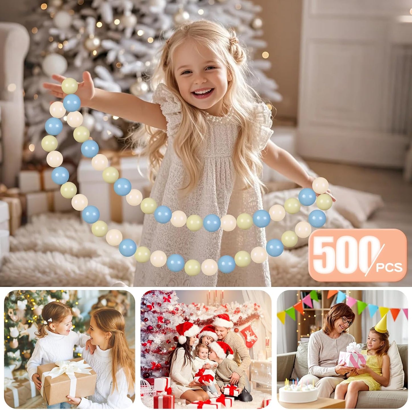 GOGOSO Balls for Ball Pit - Plastic Ball for Toddlers 1-3, Baby Kids Ball Pool Decoration,Creamy Green+Creamy Blue+ Soft White,500pcs