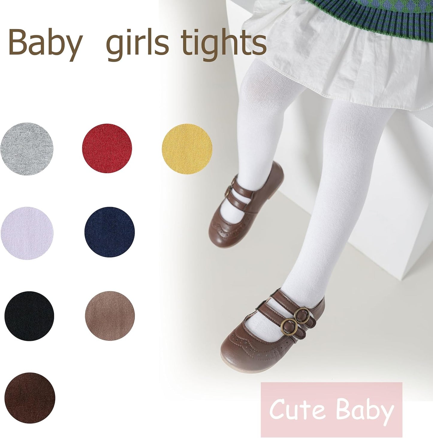 Marchare Baby Girls Tights Thick Cotton Solid Leggings Winter Warm Stockings With Non Slip Grips