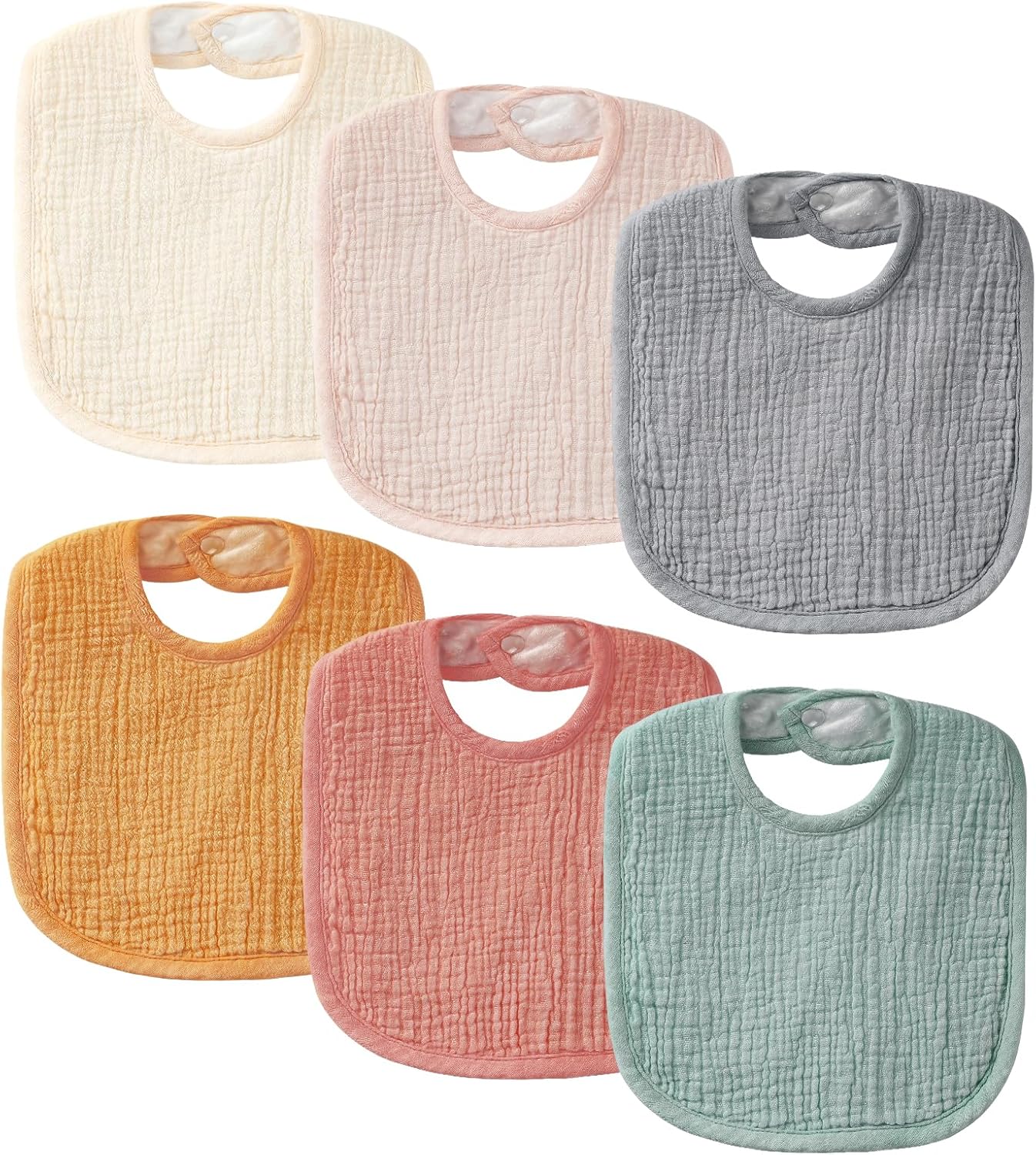 6-Pack Muslin Baby Bibs for Unisex Boys Girls, Cotton Baby Drool Bibs, Drooling and Teething Bibs for Infant