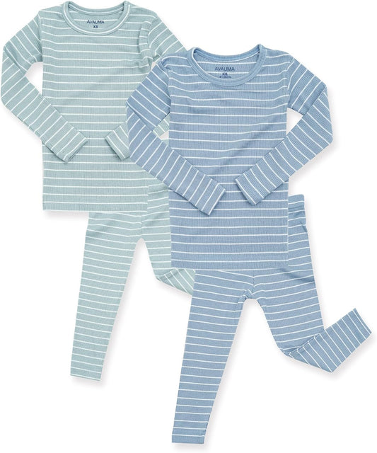 AVAUMA Stripe Pattern Baby Boys Girls Pajama Set Kids Toddler Snug fit Ribbed Sleepwear pjs for Daily Life Style