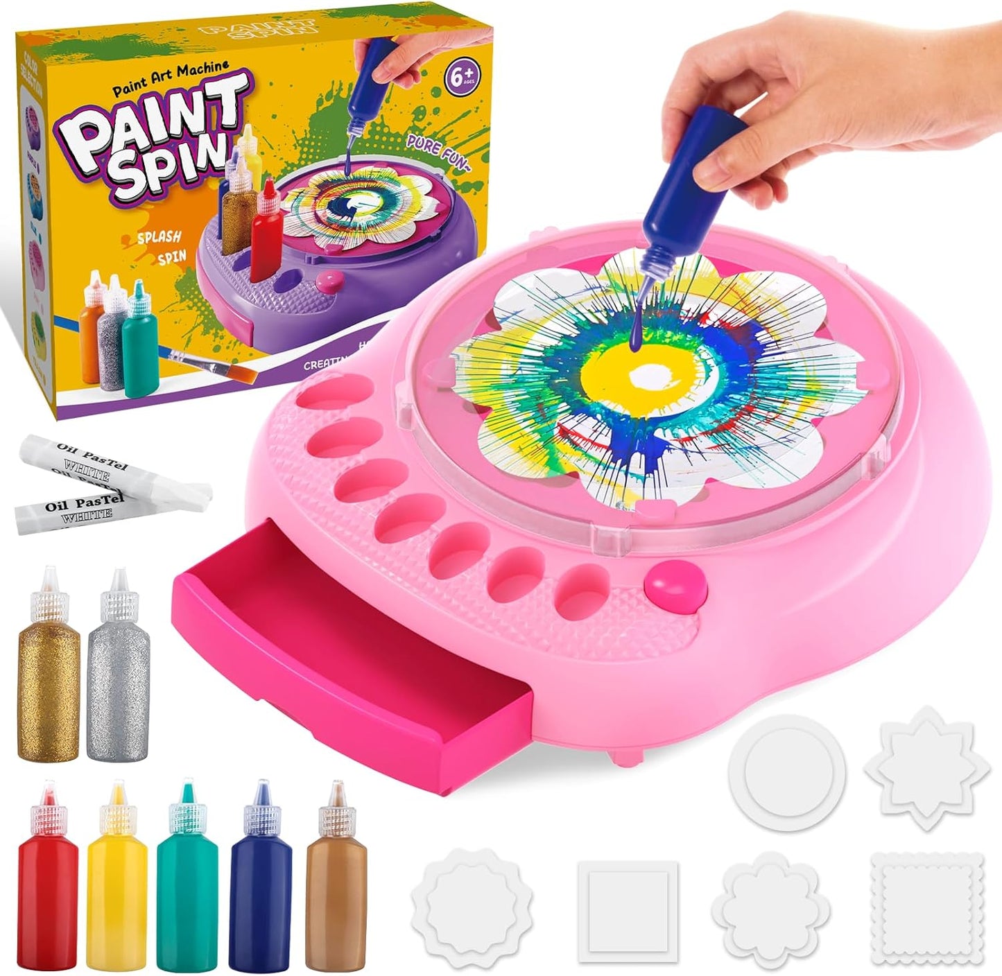 Arts and Crafts for Kids Ages 4-8,Paint Spin Art Machine Kit,Art Craft Set for 6-9 Year Old,Cool Painting Spinner Toys Kits Set,Art Supplies Birthday Gifts for Boy Girl Ages 6 7 8 9 10 11 12 Pink