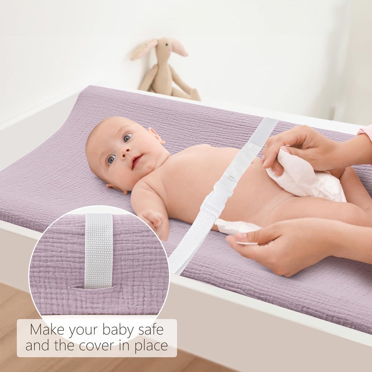 Bearmoss Changing Pad Cover, 2 Pack Muslin [100% Cotton] Diaper Changing Table Covers, 32'' x 16'' Soft Breathable Changing Pad Sheets for Unisex Baby Girls and Boys with Strap Holes (Candy Floss)