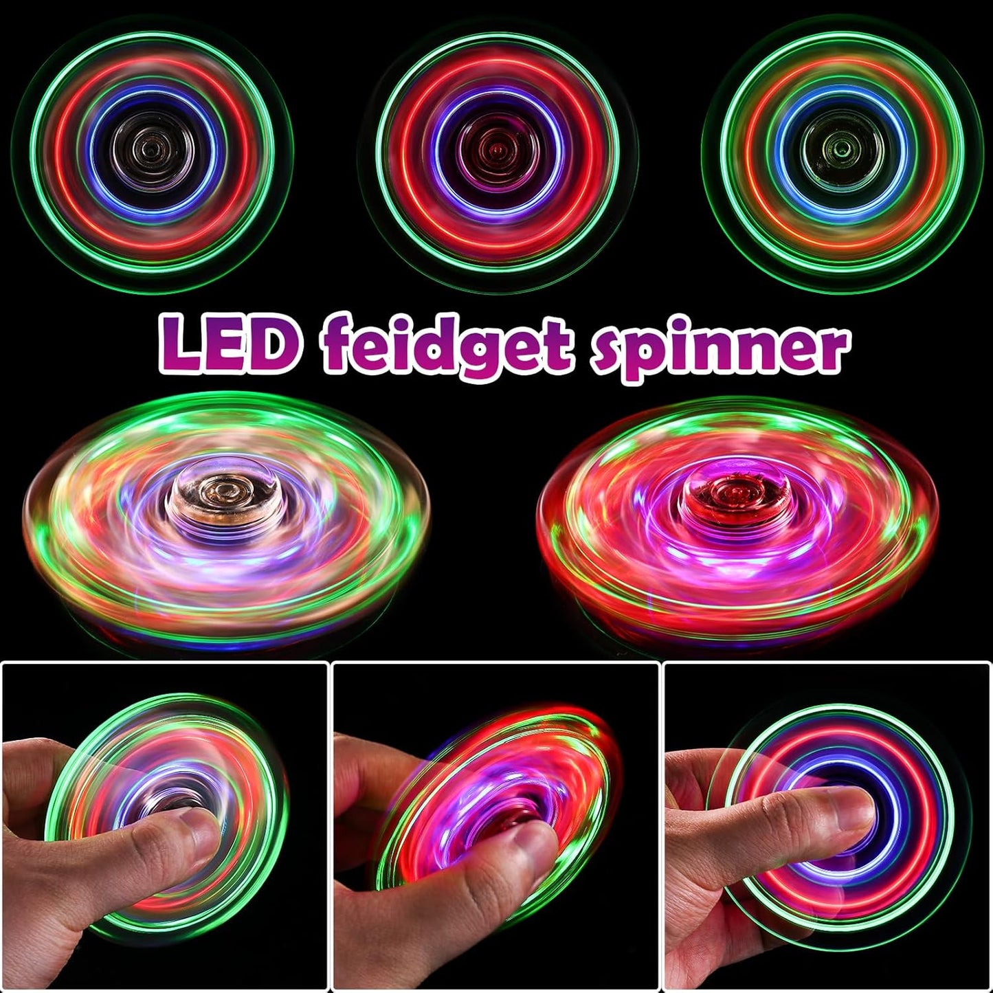 SCIONE 5 Pack Fidget Spinners, LED Light Up Fidget Spinner, Party Favor Goodie Bag Stuffers Glow in The Dark Sensory Toys, Stress Reduction and Anxiety Relief Hand Spinner for Kids