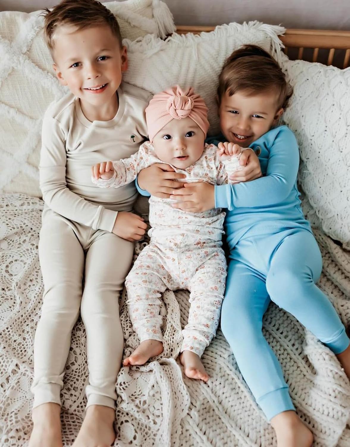 moimoln 6M-8Y Modal Cotton Solid Soft Breathable Baby Toddler Boys Girls Snug fit Pjs Long Sleeve Pajamas Set Sleepwear Daily