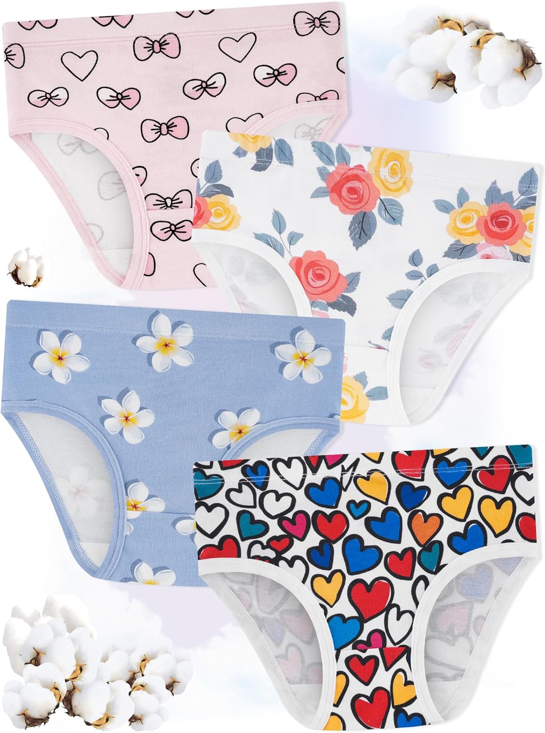 Girls' Underwear,Soft Cotton Tagless Panties for Toddlers' & Little Kids Comfort,Breathable Briefs,8-Pack