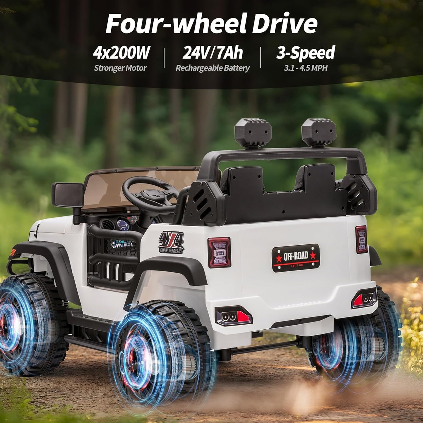 2 Seater Ride on Toy Car for Kids, 24V 4x4 Ride-on Truck Kids Electric Car w/Remote Control, 4x200W Motors - White