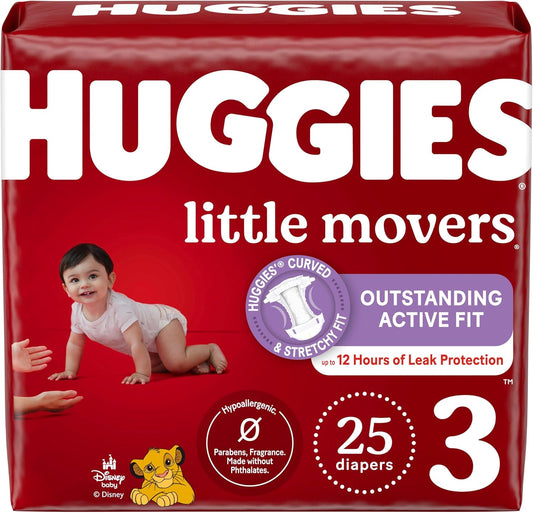 Huggies Size 3 Diapers, Little Movers Baby Diapers, Size 3 (16-28 lbs), 25 Count, Packaging May Vary