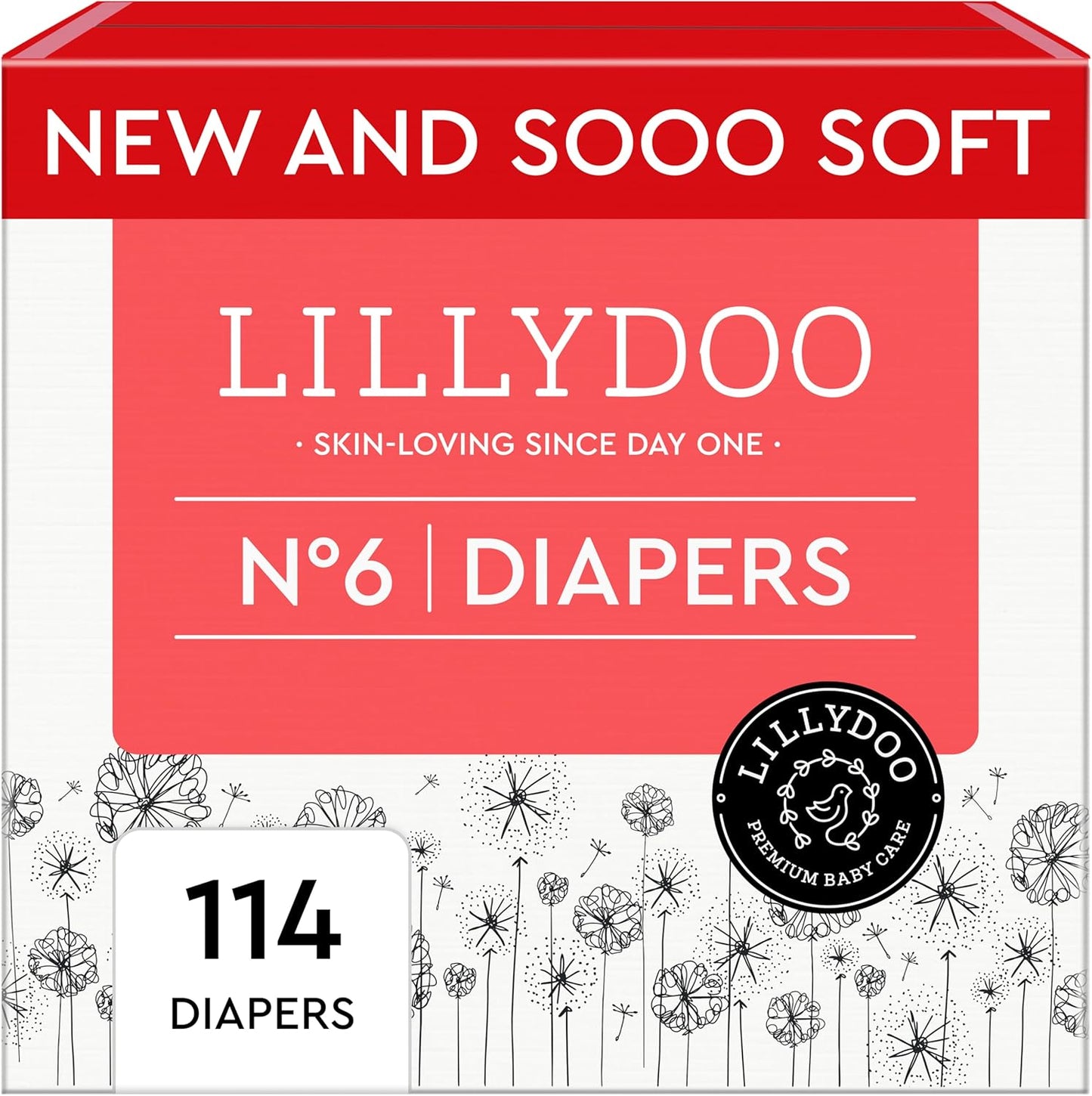 Baby Diapers - Size 6 (29+ lbs), Monthly Supply (114 Count), Leak Protection, Skin-Friendly, Ultrasoft, Perfume- & Chlorine-Free, Hypoallergenic, Dermatologist Tested, Oeko-TEX®
