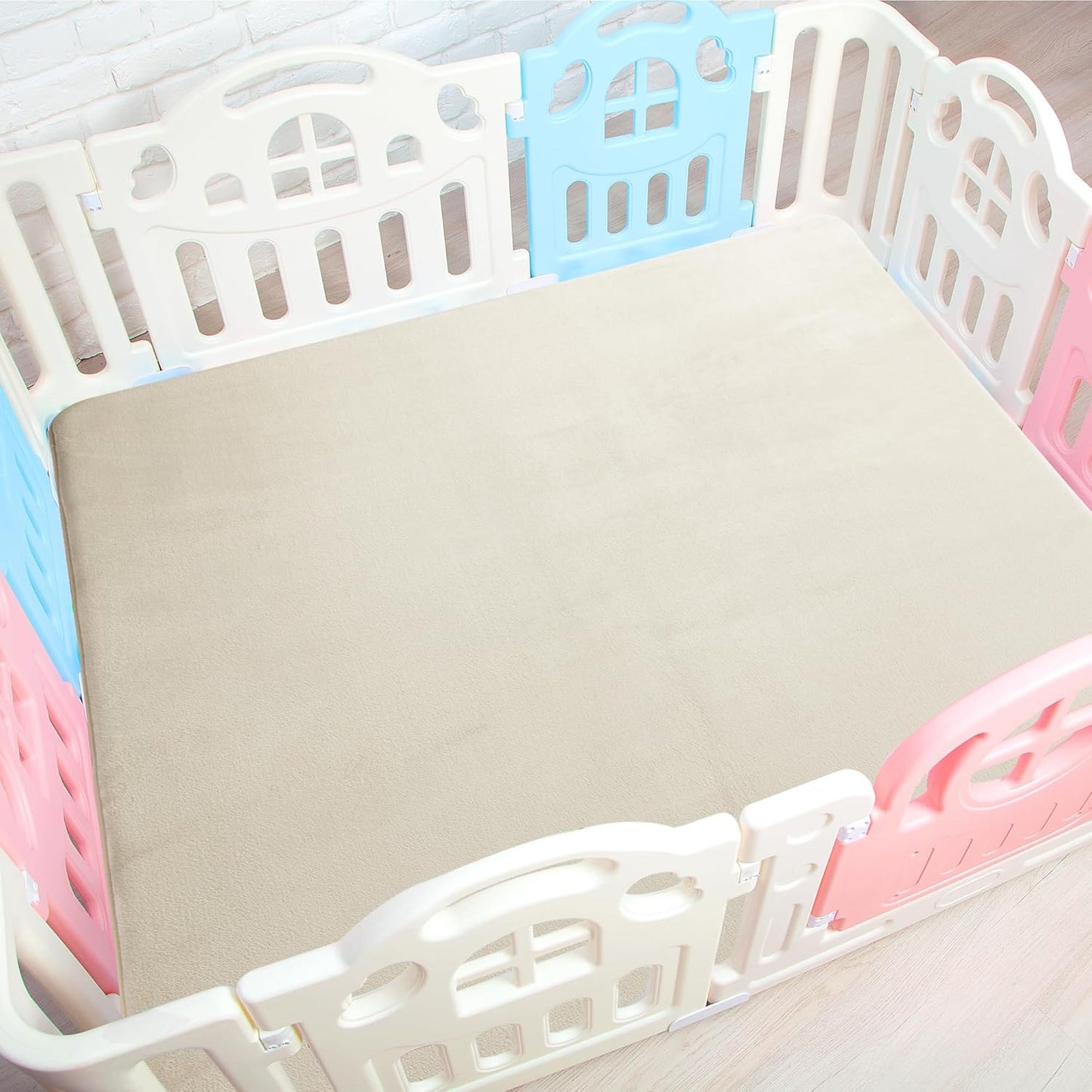 BALAPET Thick Memory Foam 71x59 Play Mat for Playpen, Super Soft Velvet Portable Baby Playpen Mat for Kids Toddler Crawling and Play, Non-Slip Bottom Playmat, Cream