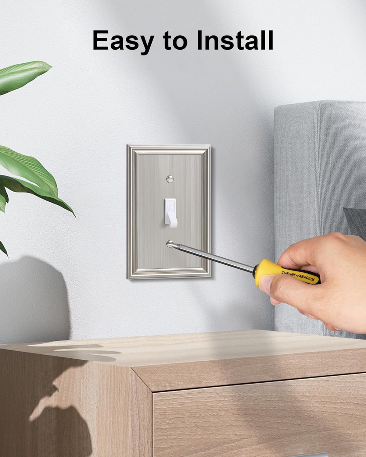 2-Pack Single Toggle Light Switch Cover Plate, Durable Solid Zinc Alloy Decorative Switch Plate Covers, Brushed Nickel 1 Gang Wall Plate, Corrosion Resistant