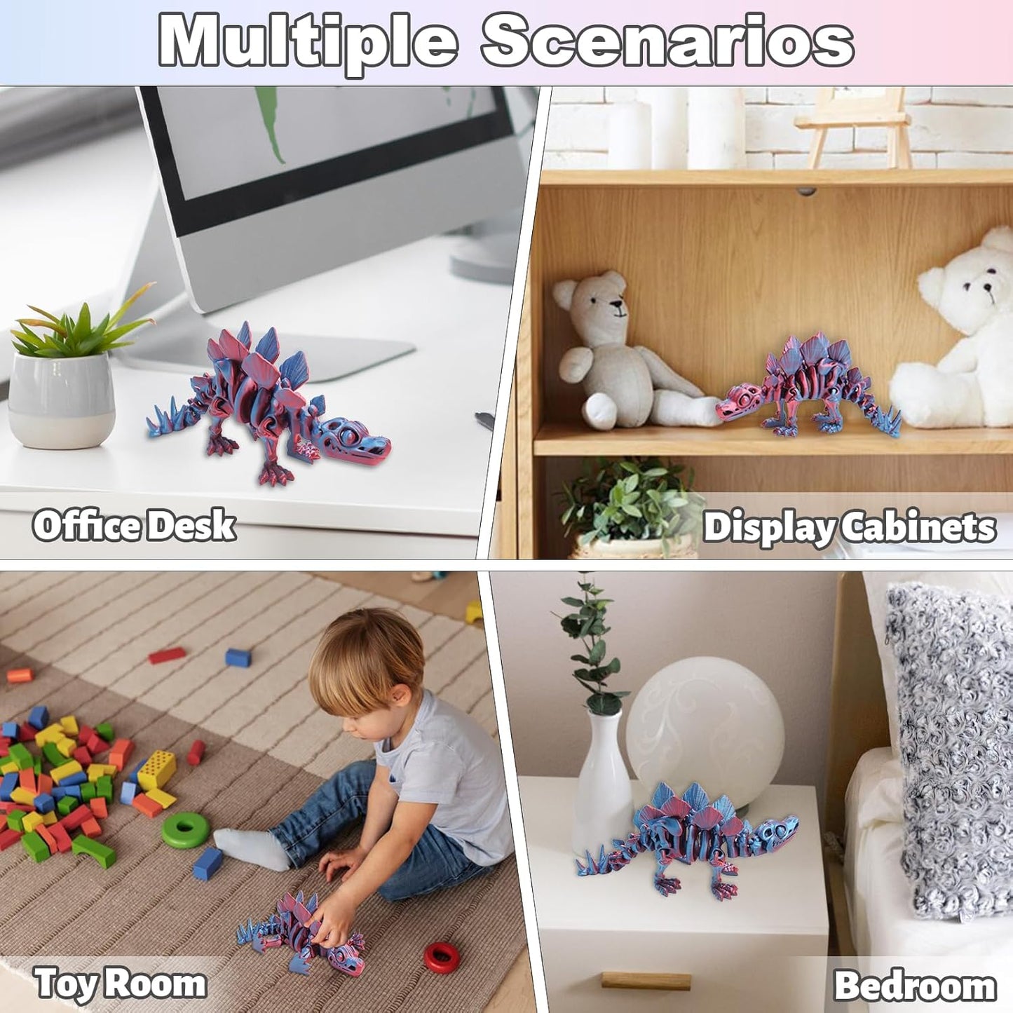 FunisFun 3D Printed Dragon with Articulated Joints for Adult, 3D Printed Dinosaur Fidget Toys Decor for Stress Relief (Stegosaurus-BP, 1P)