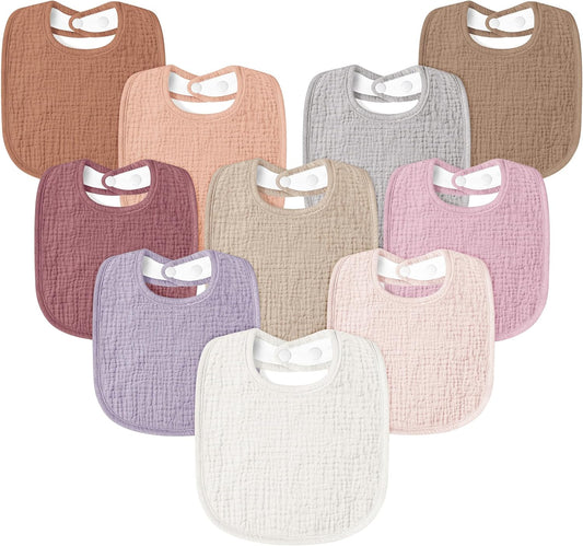 Susurration Muslin Baby Drool Bibs 10Pack Soft Square Adjustable Bandana Bibs for Unisex Baby Girls & Boys