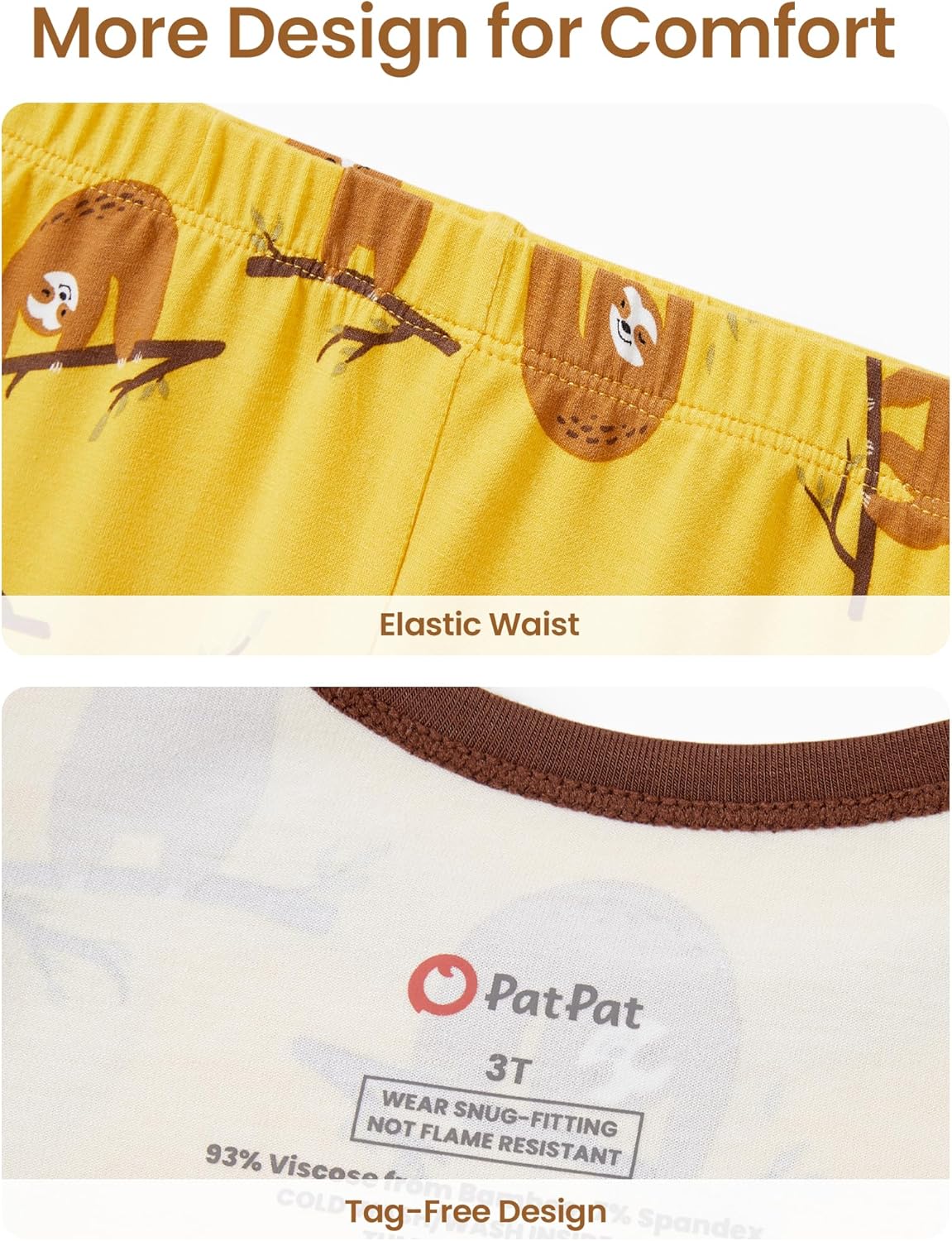 PATPAT Bamboo Viscose Pajama Set for Toddlers with Improved Tensile Strength, Snug Fit Pjs Sleeper for Baby Boys Girls Kids