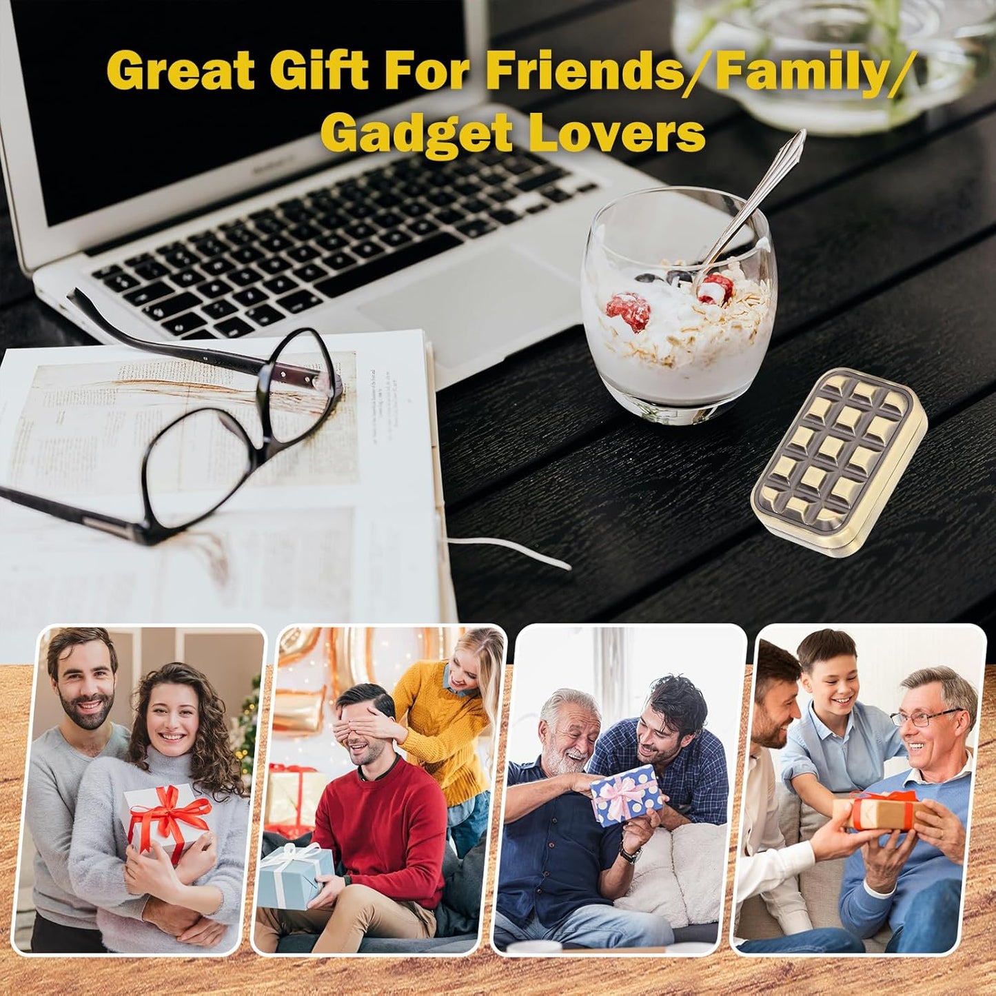 Fidget Slider for Adults - Brick Slider Metal Fidget Toys, Anxiety/ADHD/Annoy Relieving EDC Metal Fidget, Stress Reducing Toy - Gift for Adults & Teen (Metallic)