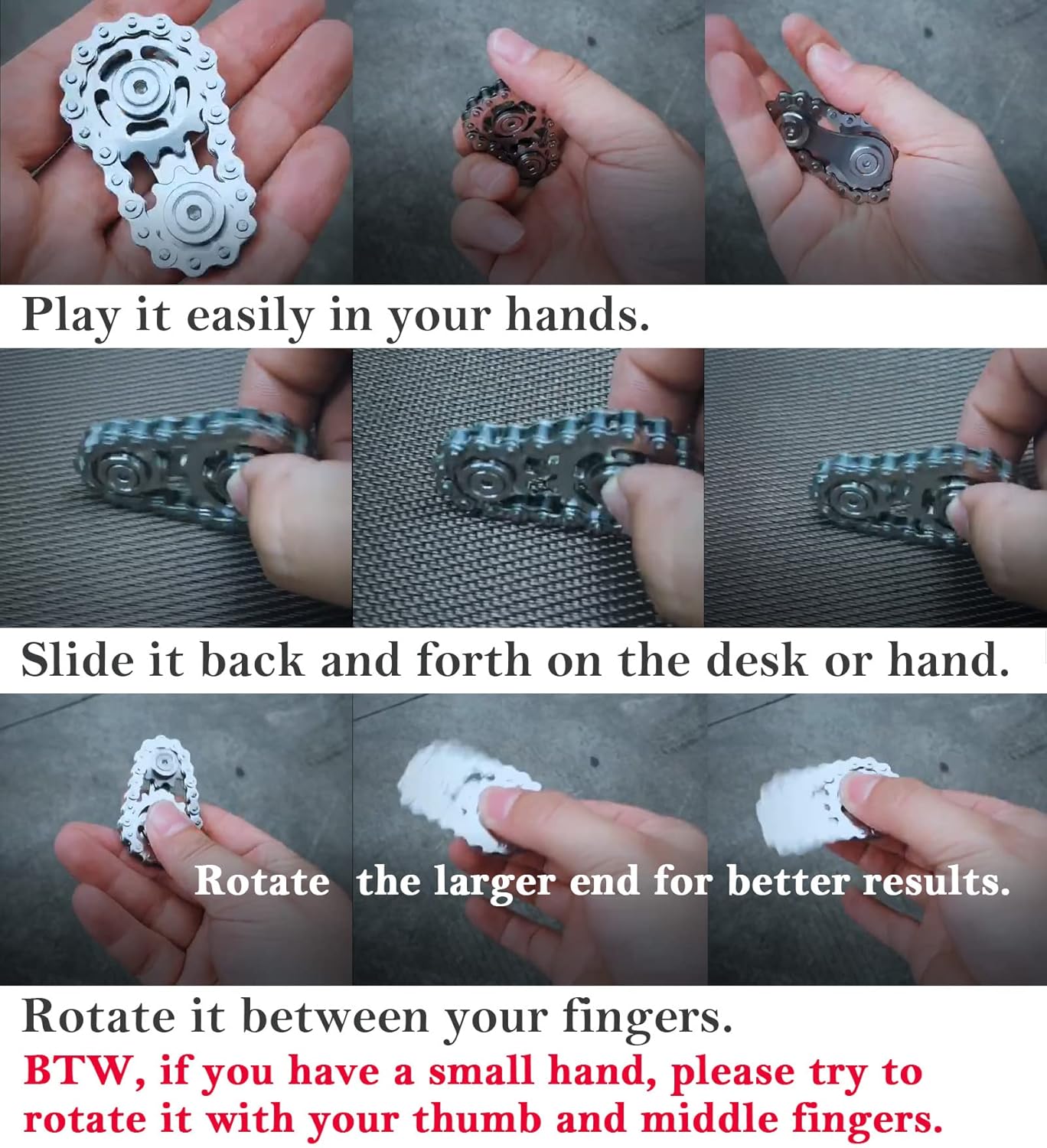 Stainless Steel Sprocket Fidgets Chain Fidget Cube Gears Linkage Bike Chain Novelty Fidget Block Kinetic Desk Toy Metal EDC Focus Meditation Break Bad Habits ADHD (Gold+Black)