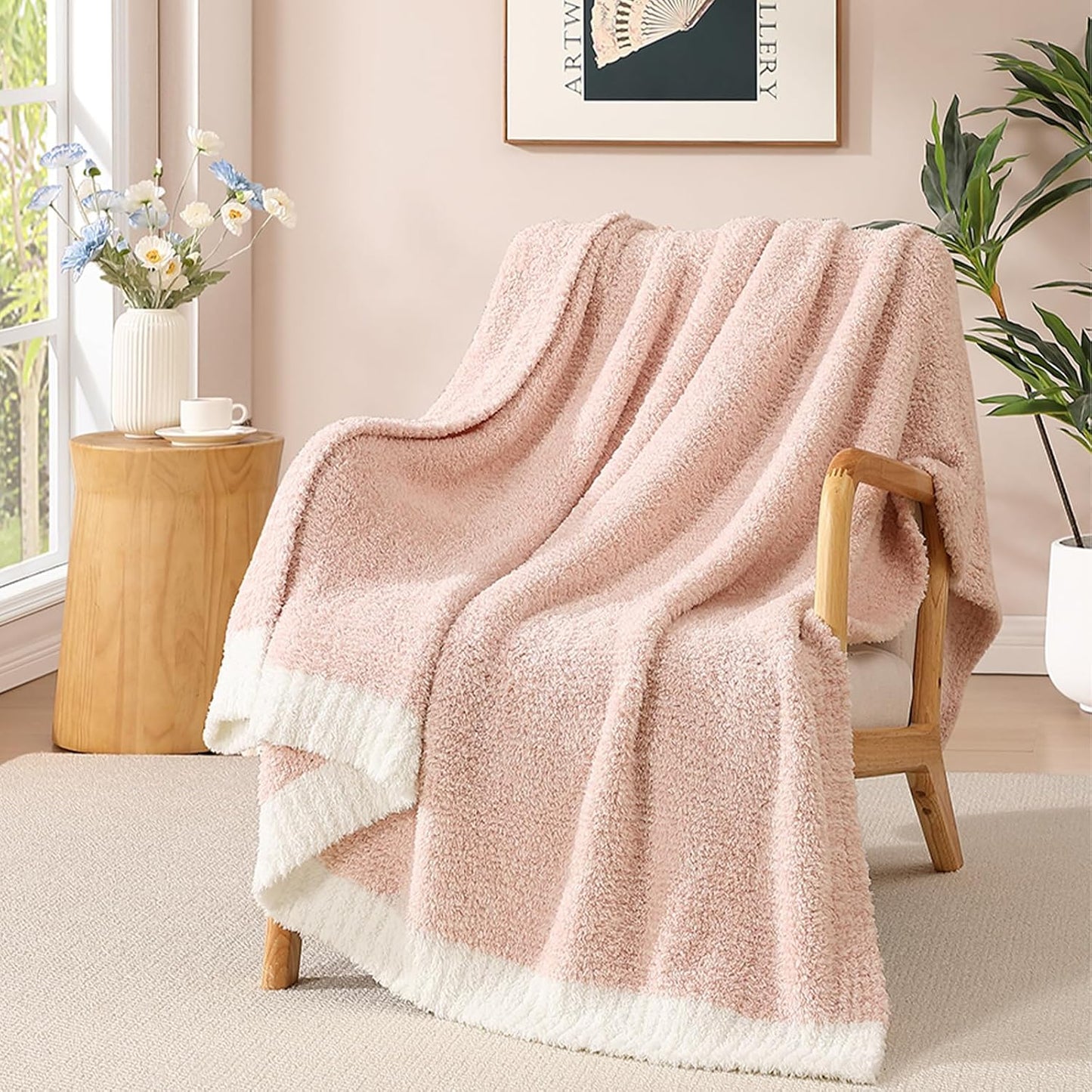 WRENSONGE Throw Blanket Cationic Dyeing Pink Soft Cozy Fluffy Warm Hand Made Weave Throw Blankets for Couch, Sofa, Chair, Bed, Camping, Picnic, Travel Lightweight Bed Blanket - 60"*80"