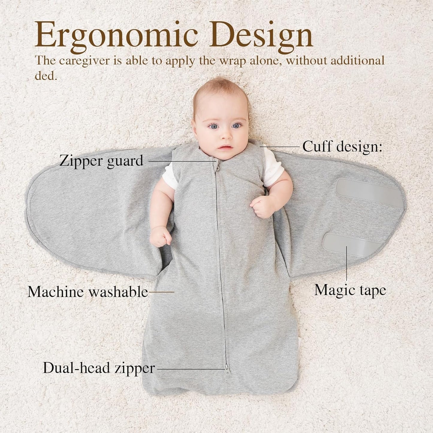 Swaddle-Blanket Baby Girl & Boy Swaddles Newborn Infant Transition 100% Cotton Wrap Blankets, 3-Way Adjustable Wearable Blanket, TOG 1.0 (Gray Stripes, 3-6 Month)