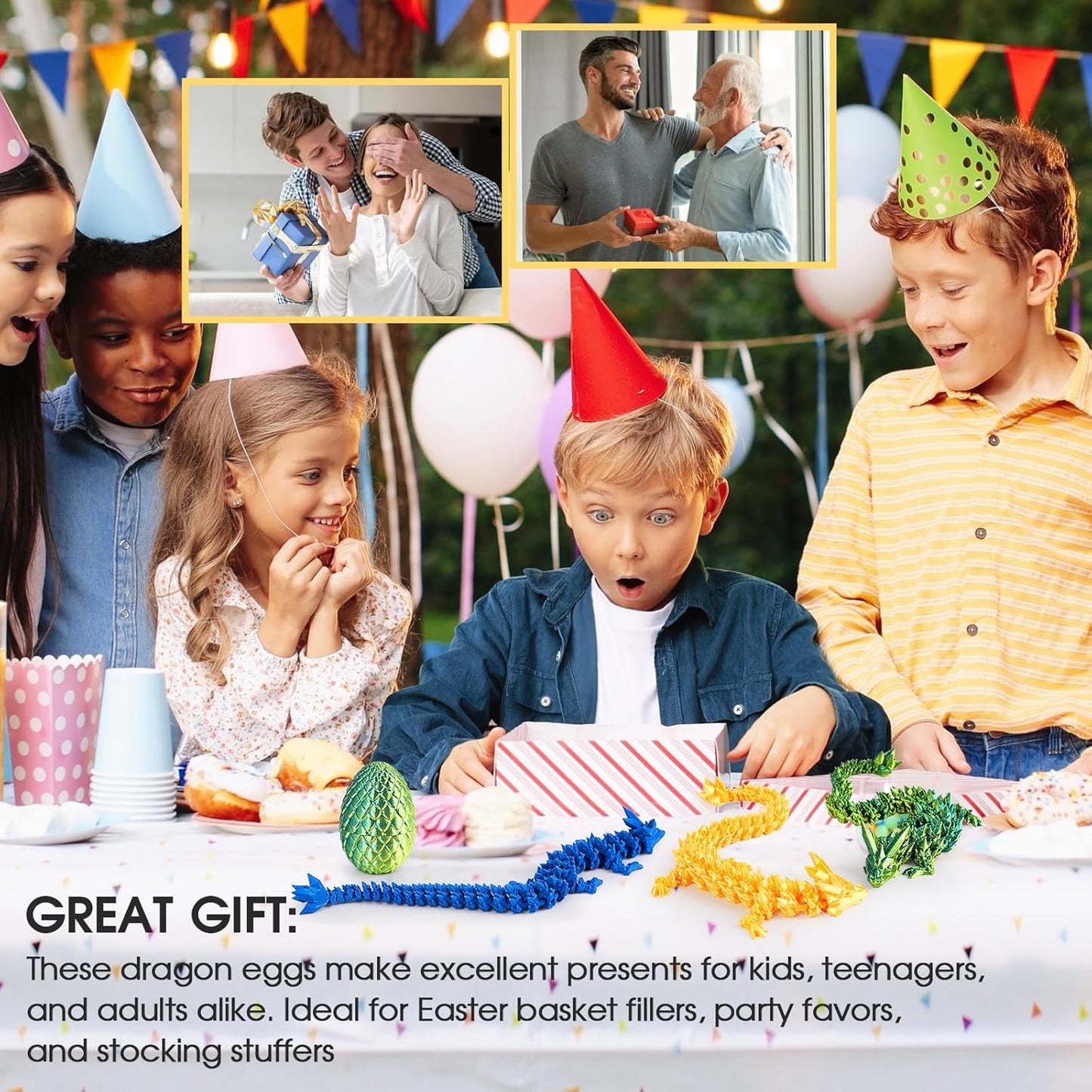 3D Printed Dragon Egg with Dragon Inside,12 Inch 3D Printed Dragon Egg Fidget Toy，Home Office Decor Executive Desk Toys for Autism/ADHD (Silk Gold)