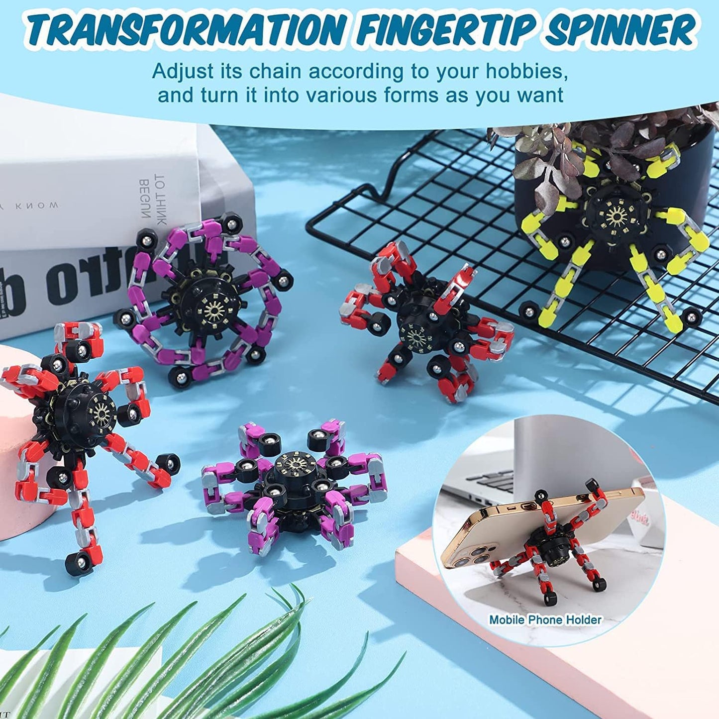 5pcs Random Fidget Spinners,DIY Deformable Robot Fingertip Toys,Decompression Spinner,Deformable Creative Mechanical Gyro Toys,Stress Relief Mechanical Chain Toy for Kids Adults，Party Supplies