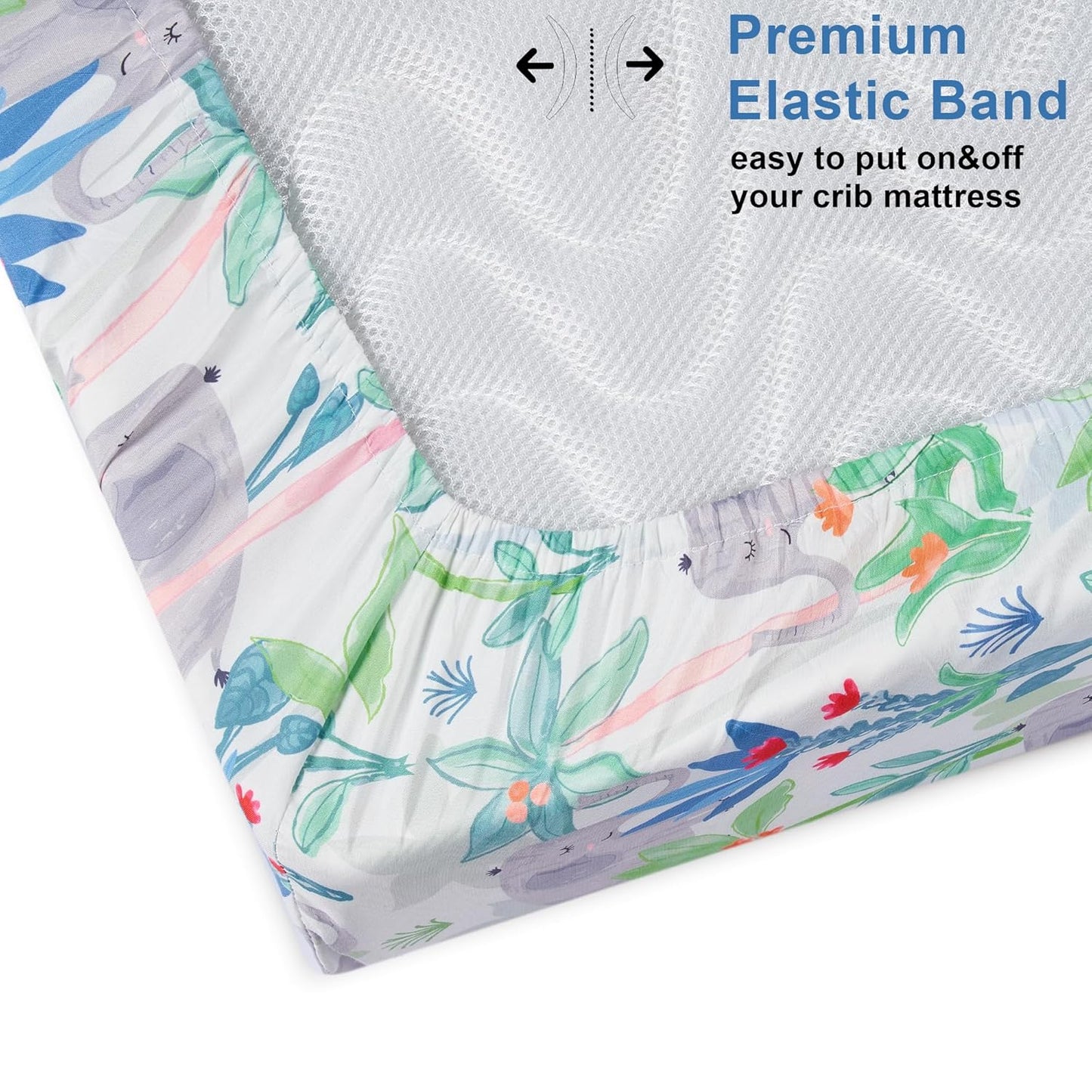 TILLYOU Baby Crib Sheets for Boys Girls, Super Soft Toddler Bed Sheets, 2 Pack Sheets for Standard Crib Mattress 28x52in, Rainforest Elephant