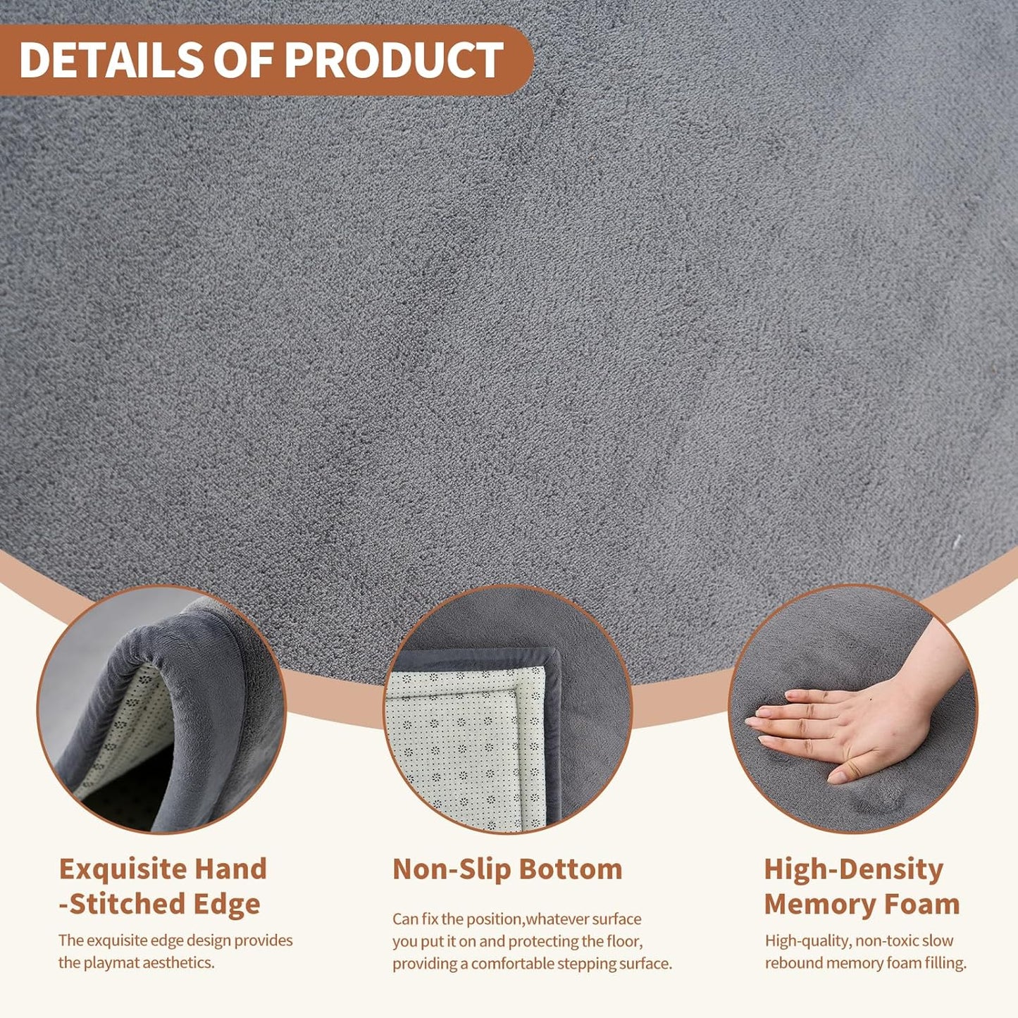 Baby Play Mat for Floor - 1.4" Thick Memory Foam Rug, 80"x70" Playpen Tummy Time Mat, Soft Velvet Nursery Rug, Large Padded Crawling Mat, Cushioned Pads for Playroom Toddlers, Infants, Yoga, Tatami