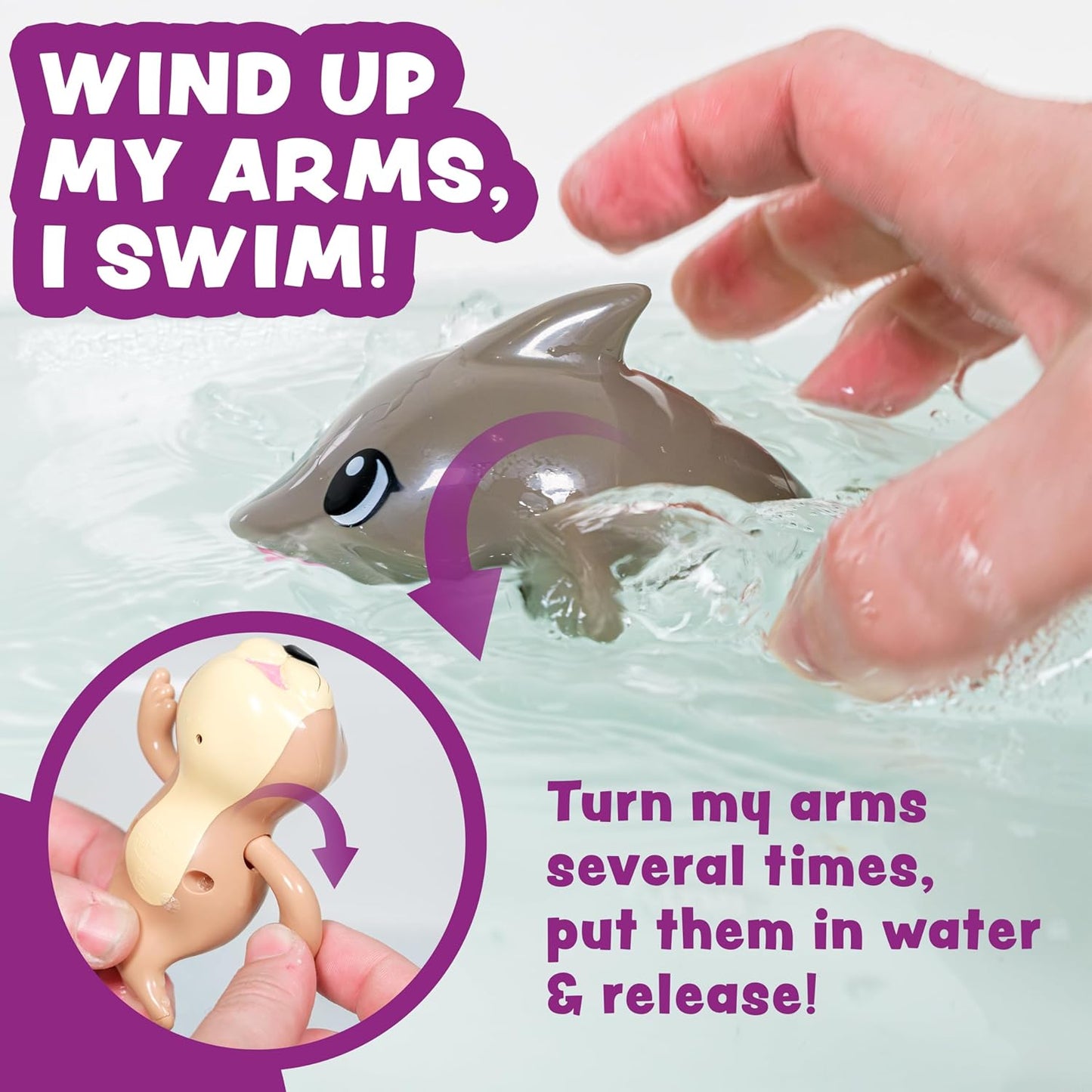 Tub Works® Wind Up Swimming Baby & Toddler Bath Toys, Arctic 3 Pack | Wind Arms & Watch Them Swim | Interactive Baby Bath Toys | Ideal for Bathtub, Toddler Pool, Summer or Water Table Play