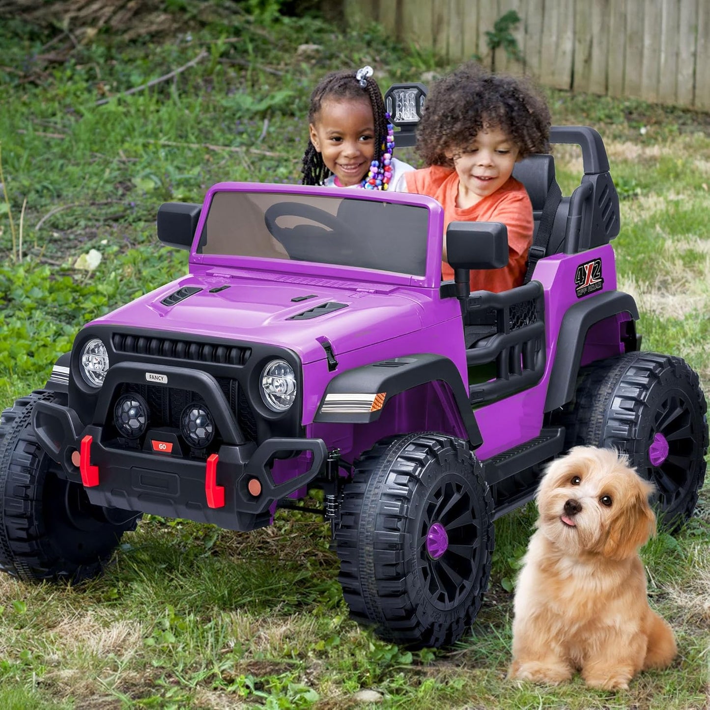 2 Seater Ride on Car Truck, 12V Kids Electric Ride on Toy for Big Kids Age 3-8 w/Remote Control- Purple
