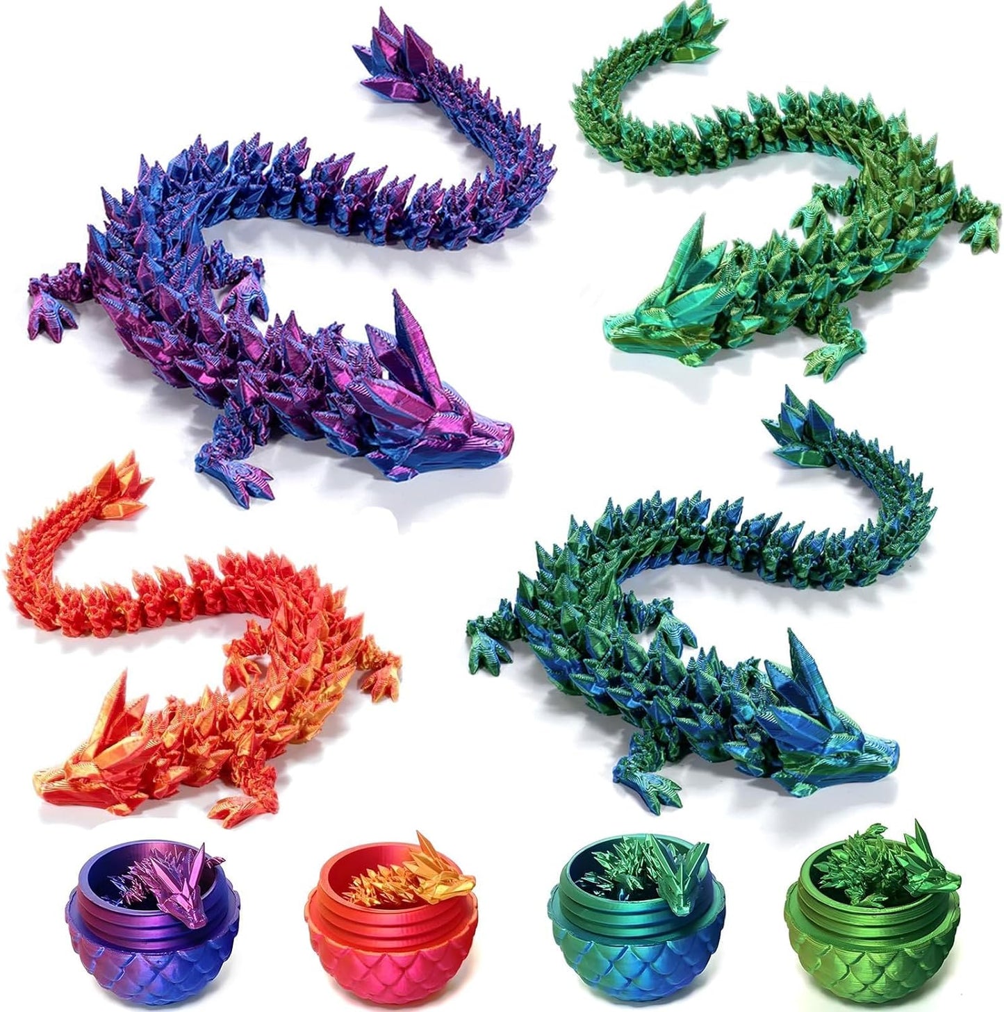 3D Printed Dragon Eggs with Dragon Inside, Articulated Crystal Dragon in Egg, Executive Dragon Fidget Desk Toys for Gifts, Home Office Decor (Purple)