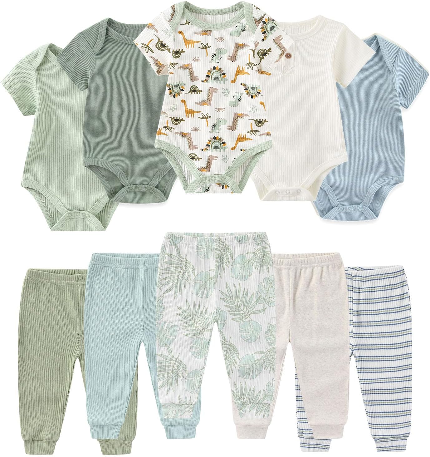 Baby Bodysuit and Pant Set Summer Ribbed Mix Match Infant Boy Girl Clothes Outfits