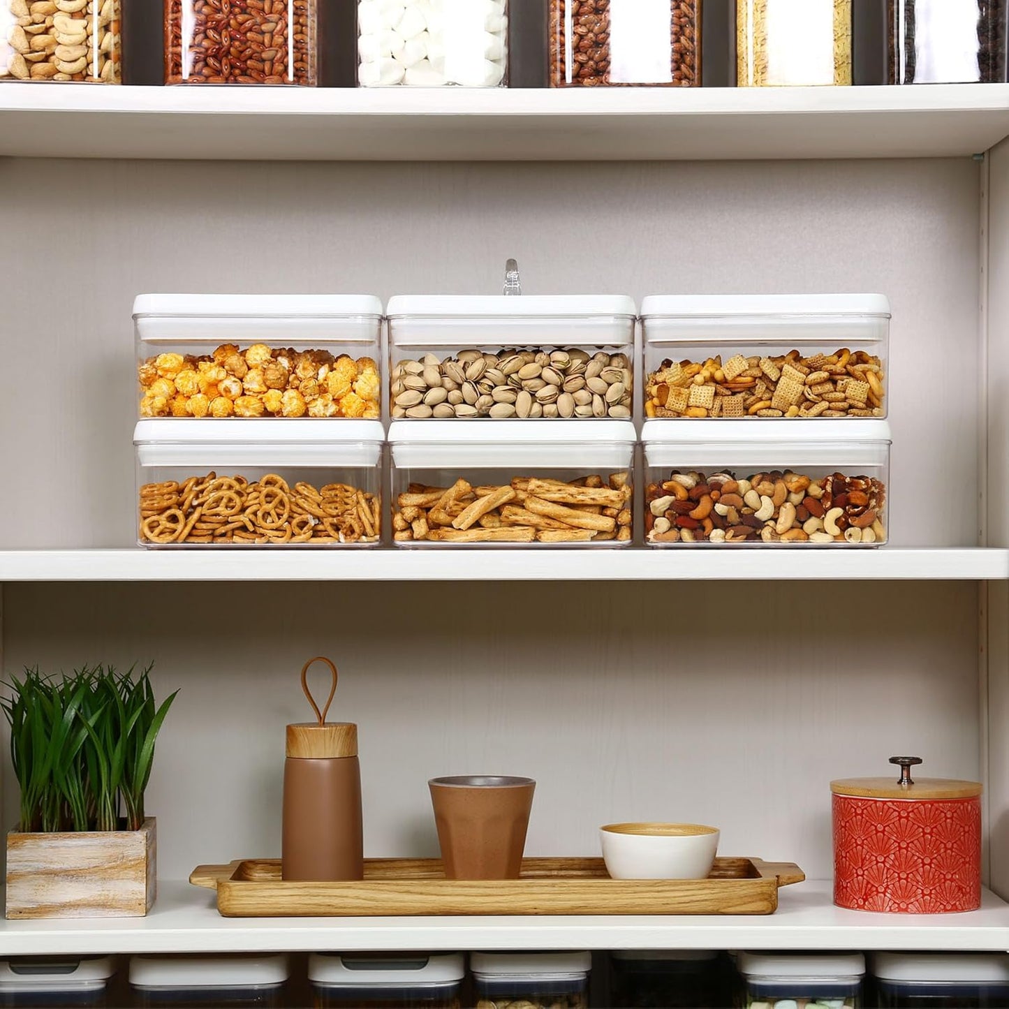 Felli Flip Tite Food Storage Container with Lid 4” RECTANGLE Airtight Ring Flip Lock Top, Stackable Acrylic Canister Set for Kitchen Fridge Pantry Organizer, Veggie Fruit Tea Bag Snack (1.1 qt)