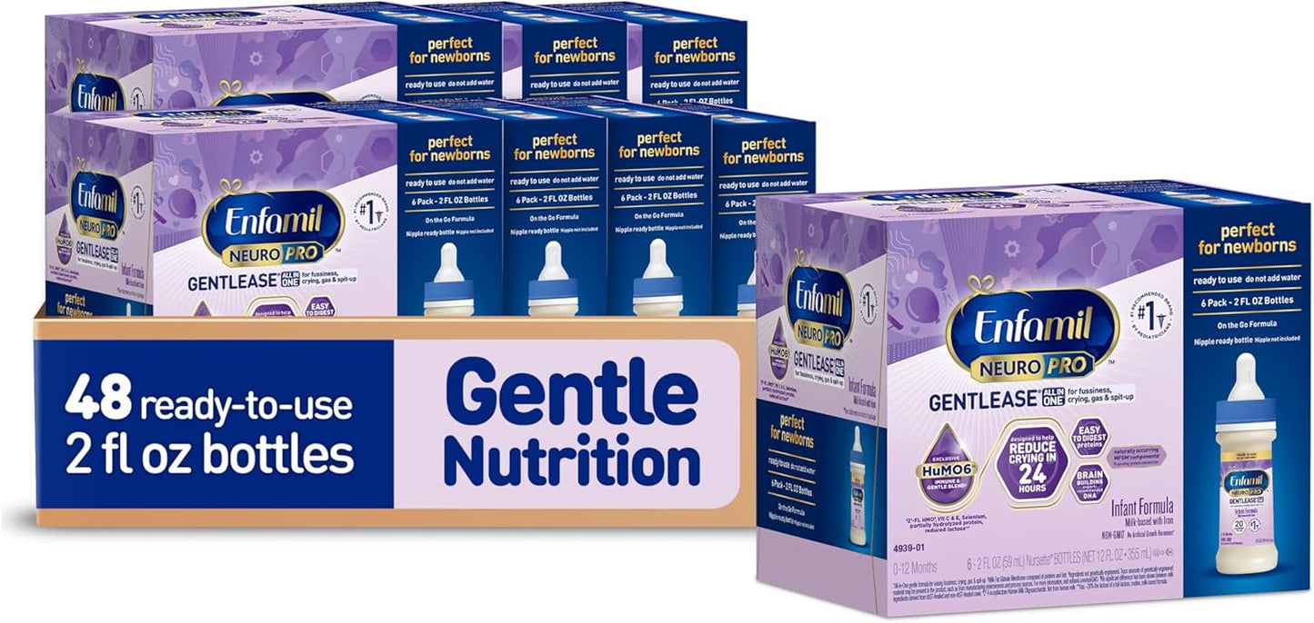 Enfamil NeuroPro Gentlease Baby Formula, Infant Formula Nutrition, Brain and Immune Support with DHA, Proven to Reduce Fussiness, Crying, Gas and Spit-up in 24 Hours, Liquid Bottle, 2 Oz, 48 Total