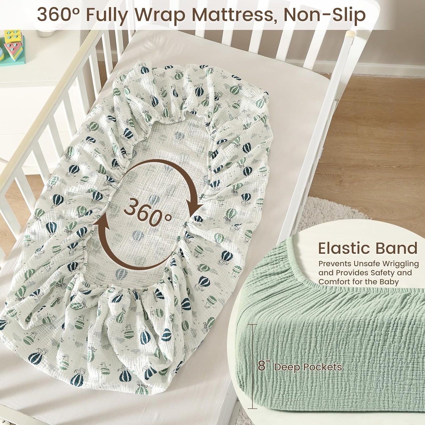 david's kids Muslin Crib Sheets for Boys Girls, 2 Pack 100% Cotton Soft Breathable Fitted Baby Sheet Set, 28x52 Inch Fits Standard Crib and Toddler Mattresses, Animals