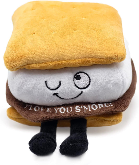 Love You S’More Foodie Plushie, Funny Pun Meme Gag Gift, White Elephant, Stocking Stuffer Present, Great for Emotional Support, Fun Desk Accessory, Weighted Base for Display
