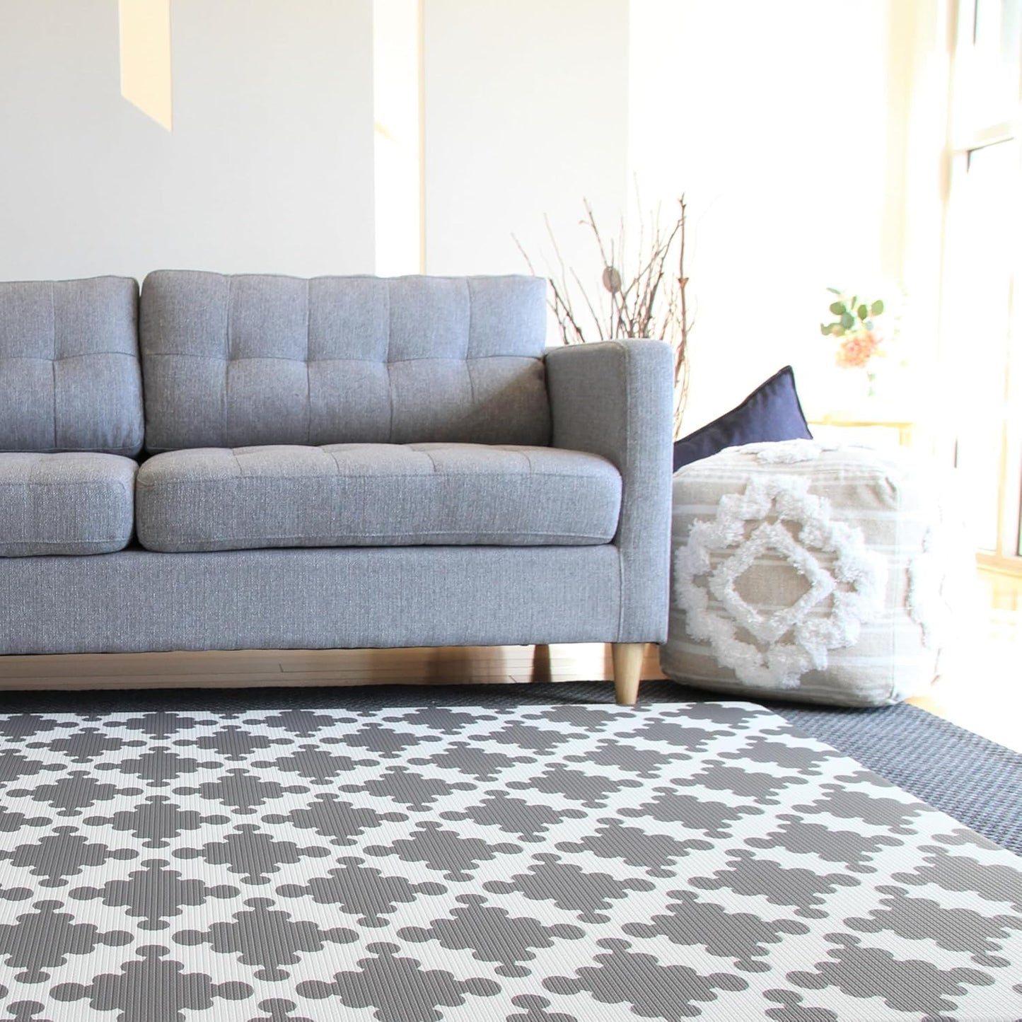 Cushmat Stylish Reversible Foam Play Mat (Large, Luxe Play - Charcoal Star) - Soft, Waterproof, Durable Play mat for Infants, Babies, Toddler, Kids & Grownup - 6.5ft x 4.5ft