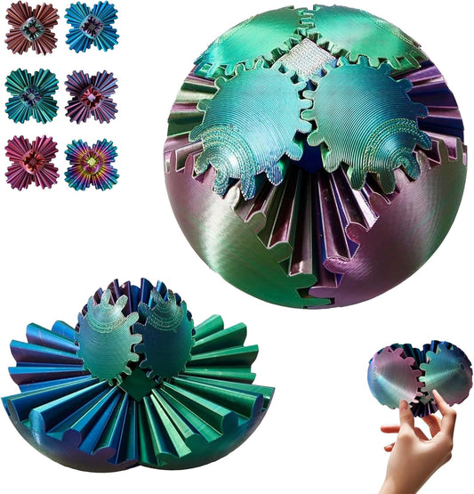 3D Printed Gear Ball Spin Ball Cube Fidget Toy, 2024 3D Printed Gear Sphere Cube Puzzle Birthday Gift, Stress and Anxiety Relaxing Fidget Toy, GearSphere Desk Toy (Red-Green-Blue)