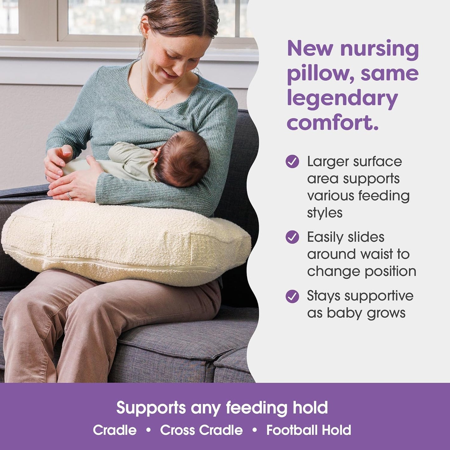 Boppy Nursing Pillow - Ergonomic Bottle & Breastfeeding Pillow with High, Firm, Large Area, Water-Repellent Cushion with Washable Cover; Baby Safety Alliance Verified - Oatmeal Boucle