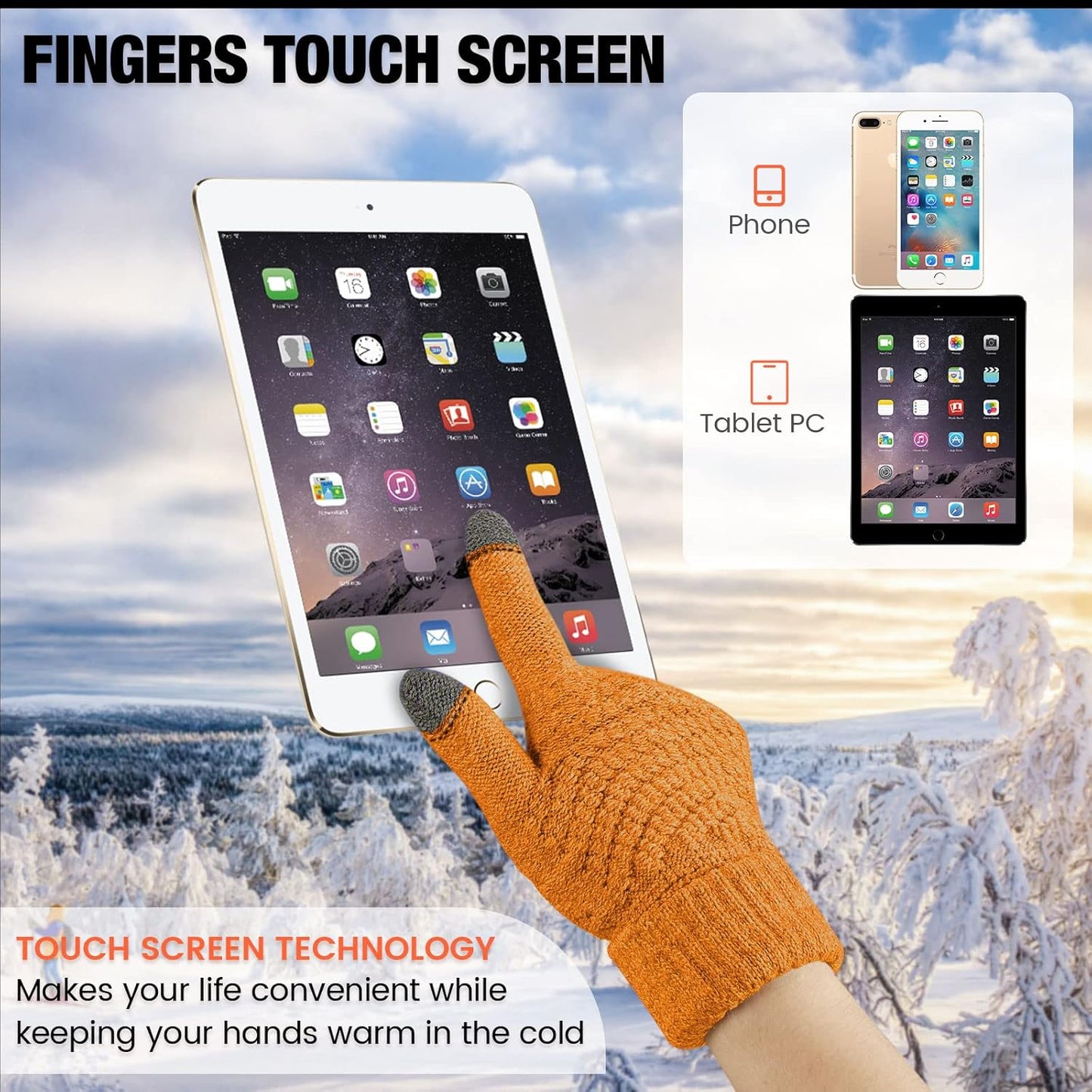 Geyoga 2 Pairs Women's Winter Touch Screen Gloves Soft Warm Fleece Lined Knit Elastic Cuff Winter Texting Gloves