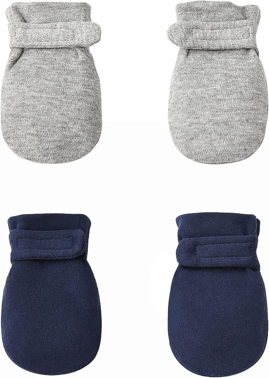 Newborn Baby No Scratch Mittens Stay On, 100% Cotton Breathable, Adjustable Infant Gloves for Baby Boys Girls Mittens