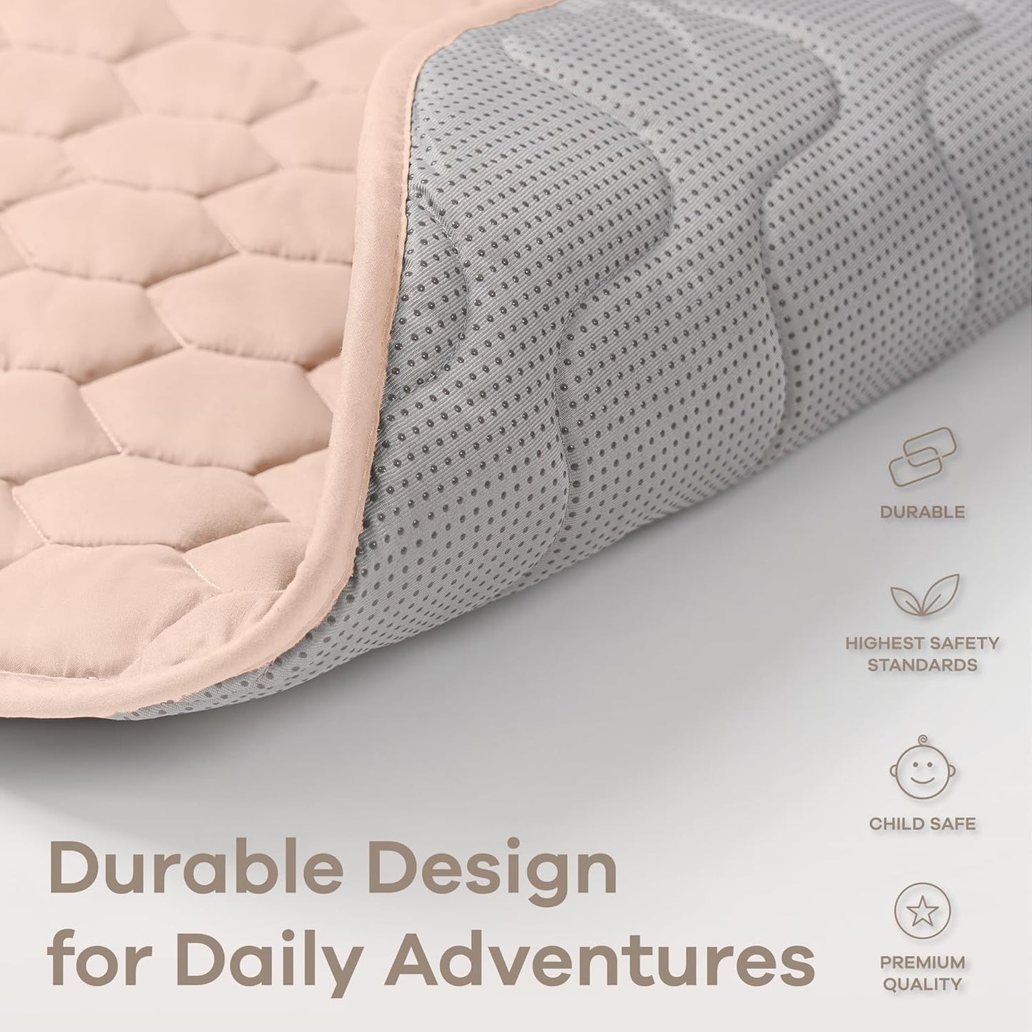 Comfy Cubs Round Kids Play Mat - Medium 48 inches Soft Quilted Baby Floor Mat with Non-Slip Bottom - Plush Design for Toddlers' Playtime and Relaxation - Comfortable and Durable - Blush