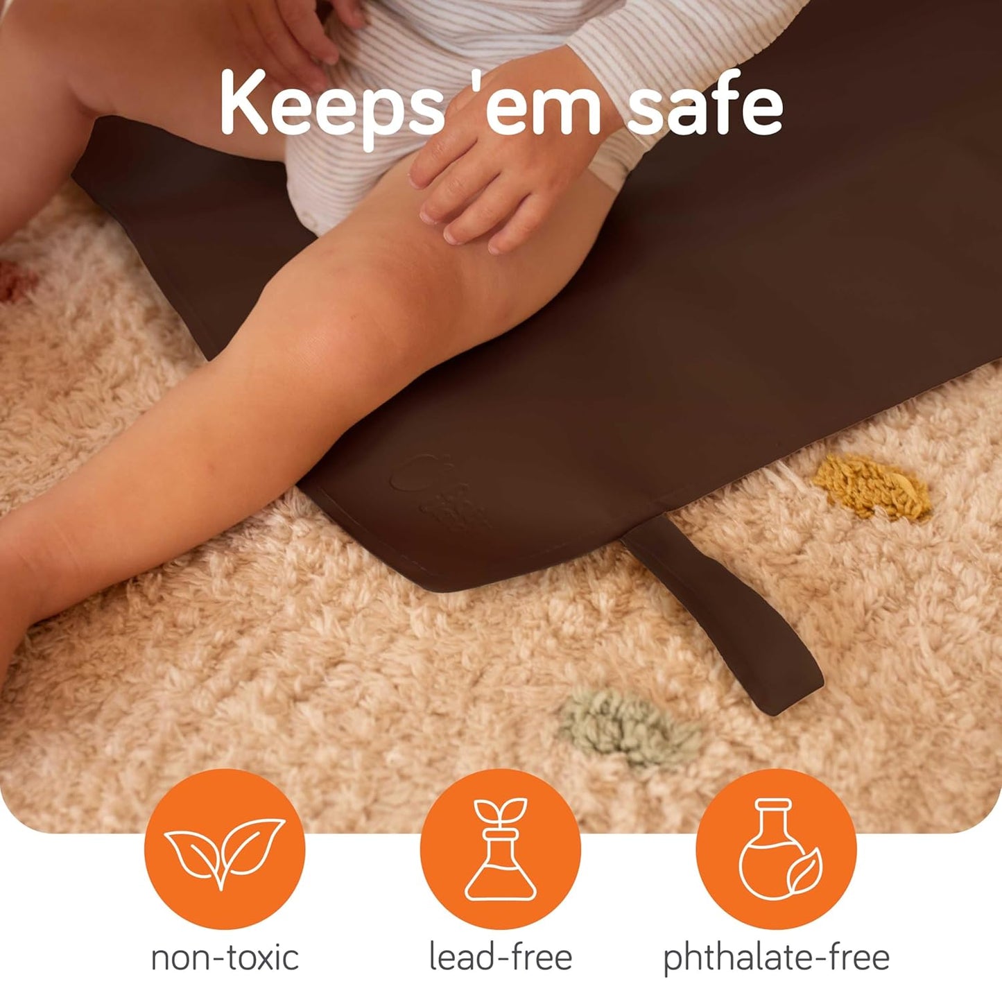 Baby Uma Vegan Leather Baby Changing Mat - Waterproof & Wipeable Changing Pad, XL for Growing Babies, Non-Toxic, Lead-Free & Phthalate-Free, Folds up for Easy Transport, 30″ x 16″ (Dark Brown)