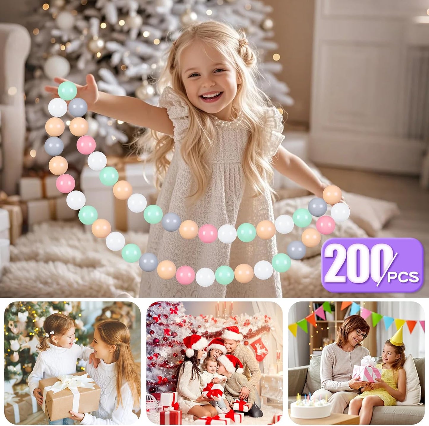 GOGOSO Balls for Ball Pit - Plastic Ball for Toddlers 1-3, Baby Kids Ball Pool Decoration 50 100 200 300 500 1000 (6 Colors, 200 Balls)