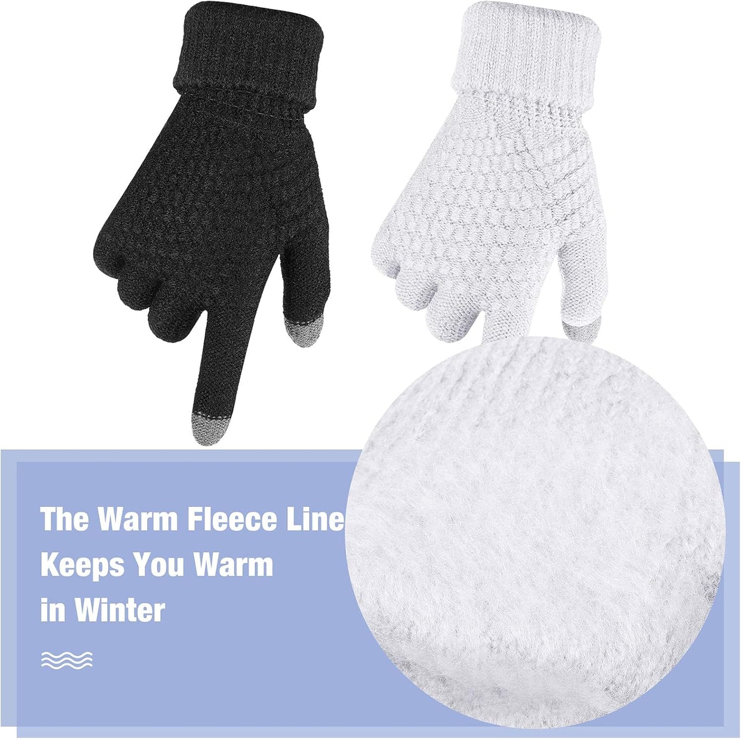 Geyoga 2 Pairs Women's Winter Touch Screen Gloves Soft Warm Fleece Lined Knit Elastic Cuff Winter Texting Gloves