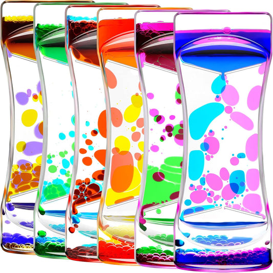 Liquid Motion Bubbler Set of 6 Different Rainbow Colors for Sensory Toys, Fidget Timers Liquid Toy for Home Office, Oil Drop Water Hourglass Desk Toys with Gift Box