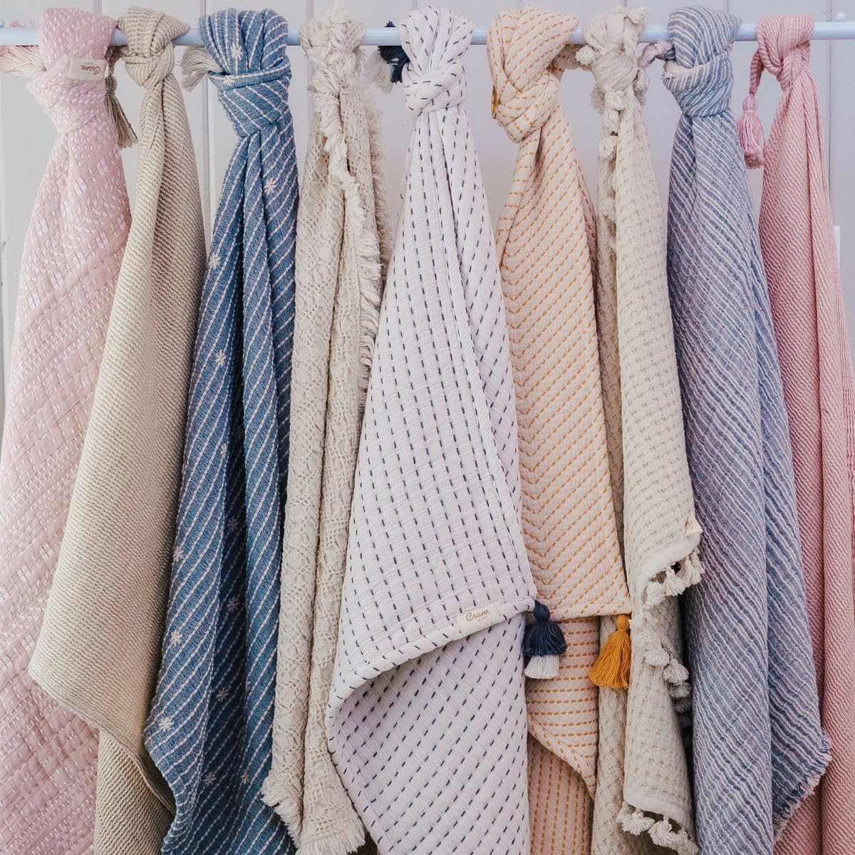 Crane Baby White and Black Stitched Stripe Blanket, Soft Cotton Nursery and Stroller Blanket, 100% Cotton, 36" x 36"