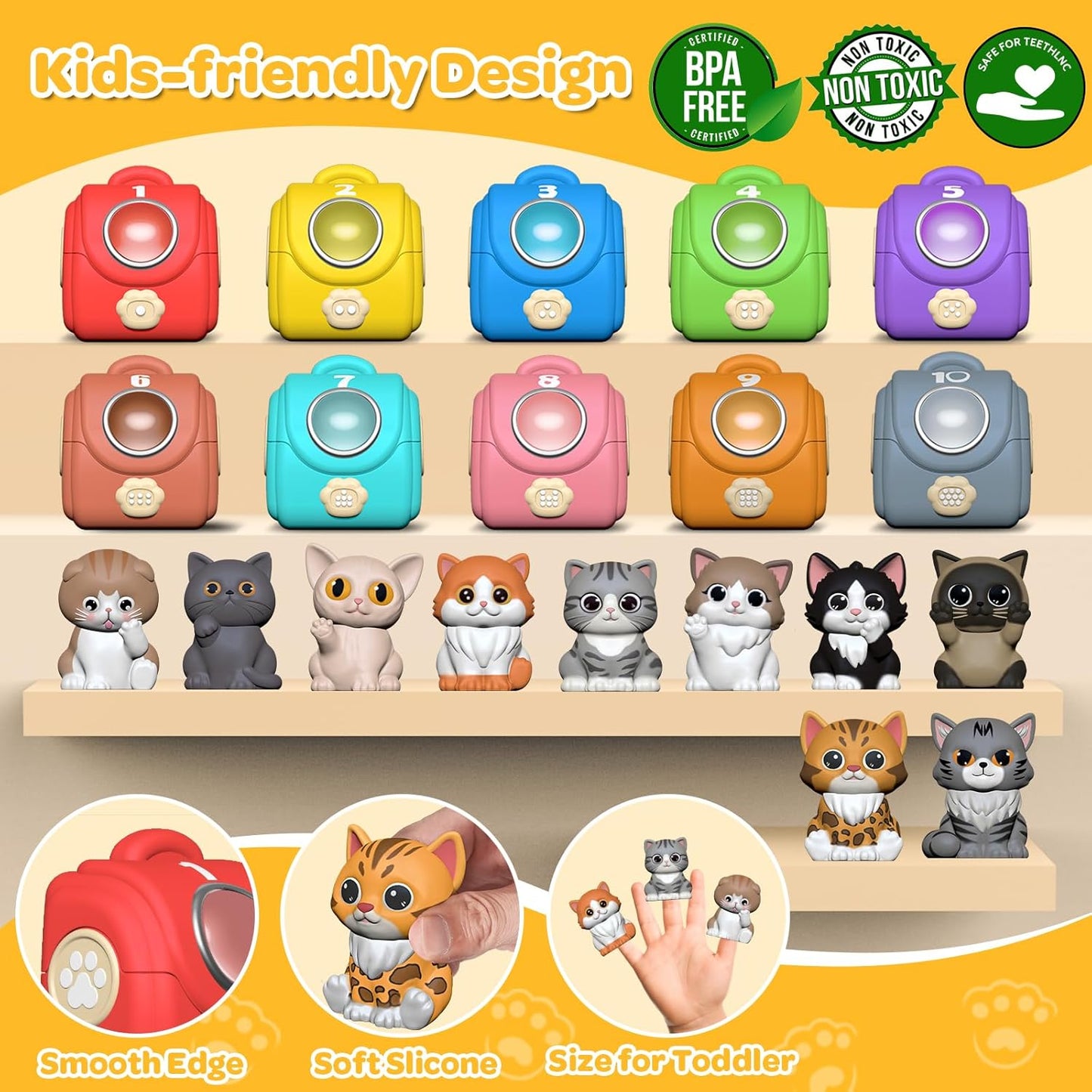 Learning Toy for Toddlers 1 2 3 Year Old, 20 Pcs Cat Toys for Kids, Counting, Matching & Sorting Montessori Educational Sensory Toys, Christmas Birthday Easter Gift for Baby Boy Girl 1-3