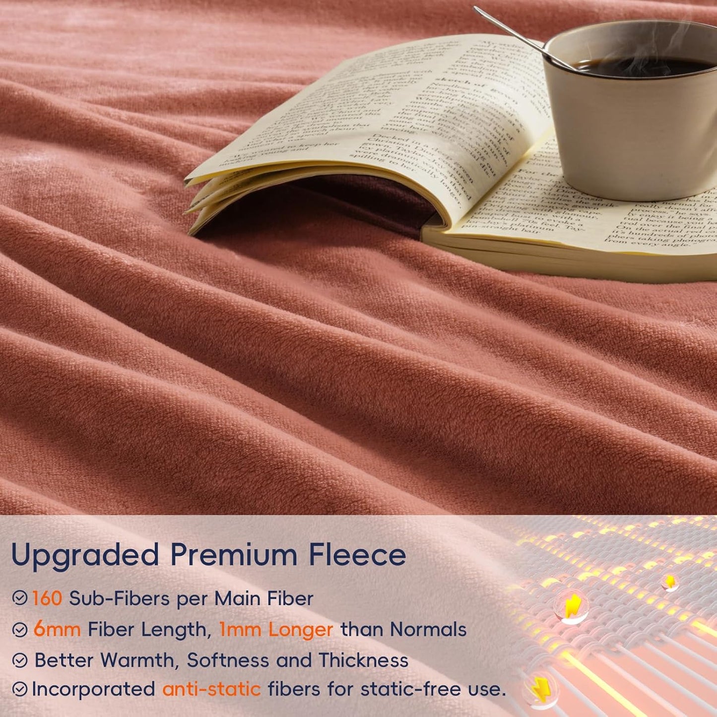 PHF Ultra Soft Fleece Blanket Twin Size, No Shed No Pilling Luxury Plush Cozy 300GSM Lightweight Blanket for Bed, Couch, Chair, Sofa Suitable for All Season, 66" x 90", Brick Red