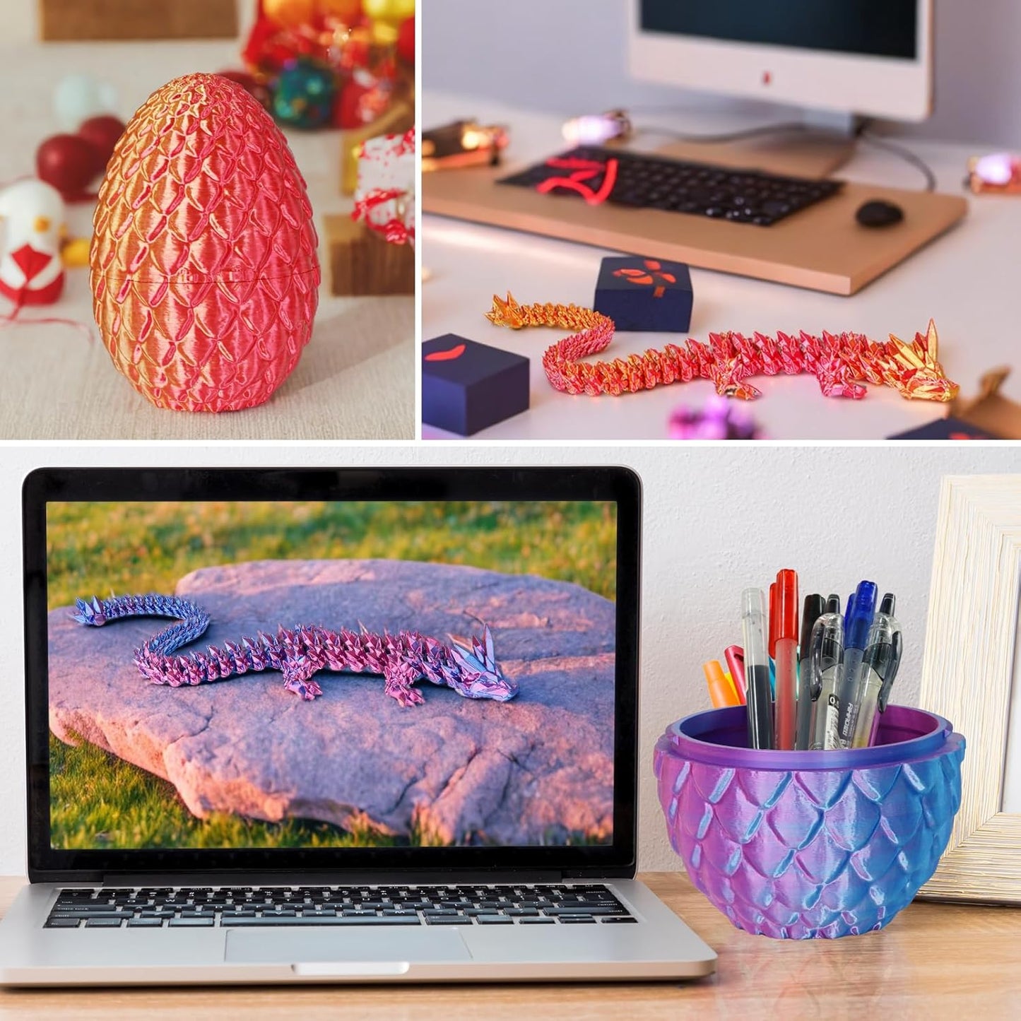 Large Dragon Eggs with Dragon Inside, 3D Printed Surprise Funny Gifts for Kids, Articulated Dragon Fidget Toys for Adults, Executive Desk Toys Office Room Décor (Orange Red)